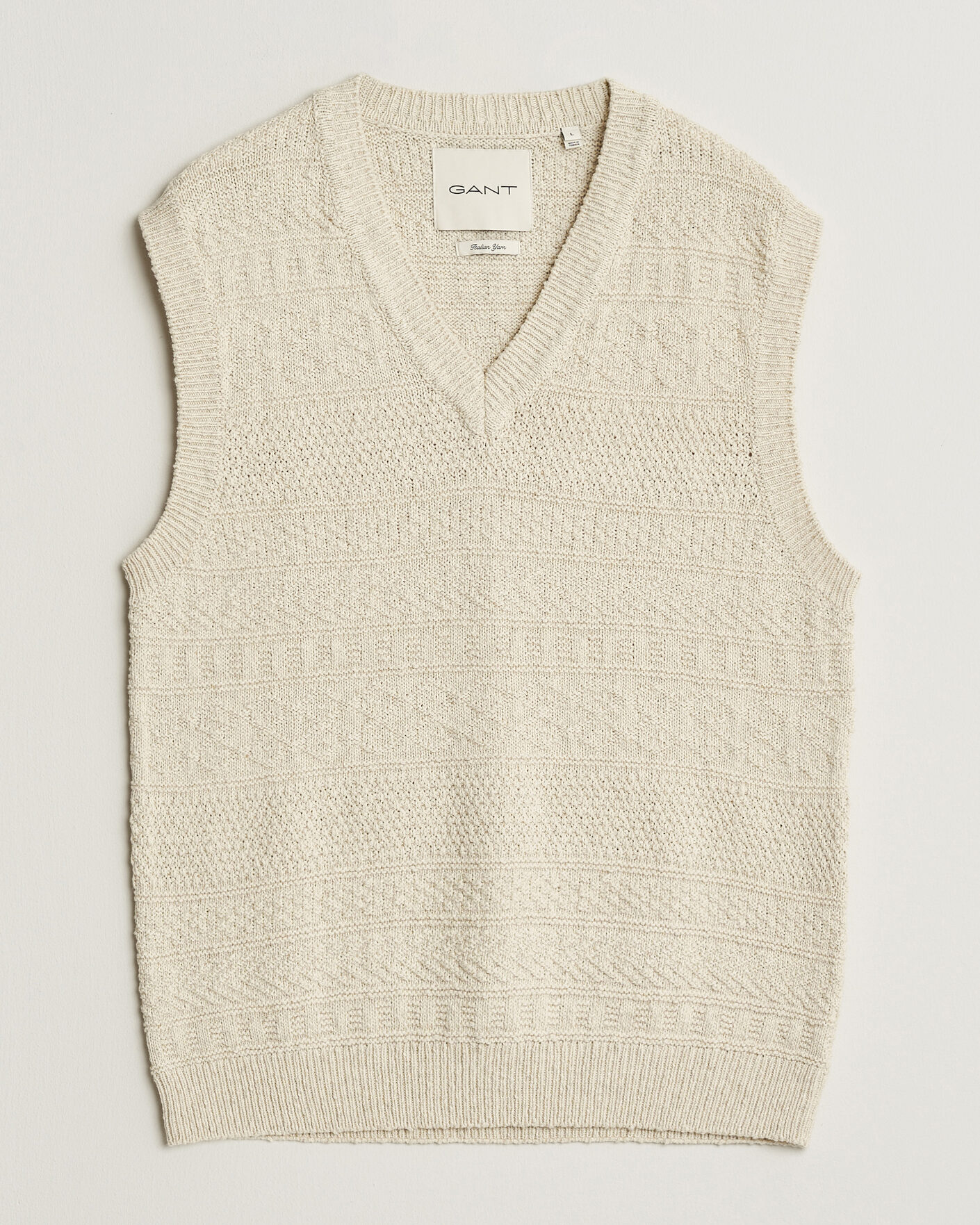 Homme | Pulls Et Tricots | Gant | Cotton/Linen Textured Vest Creamed White