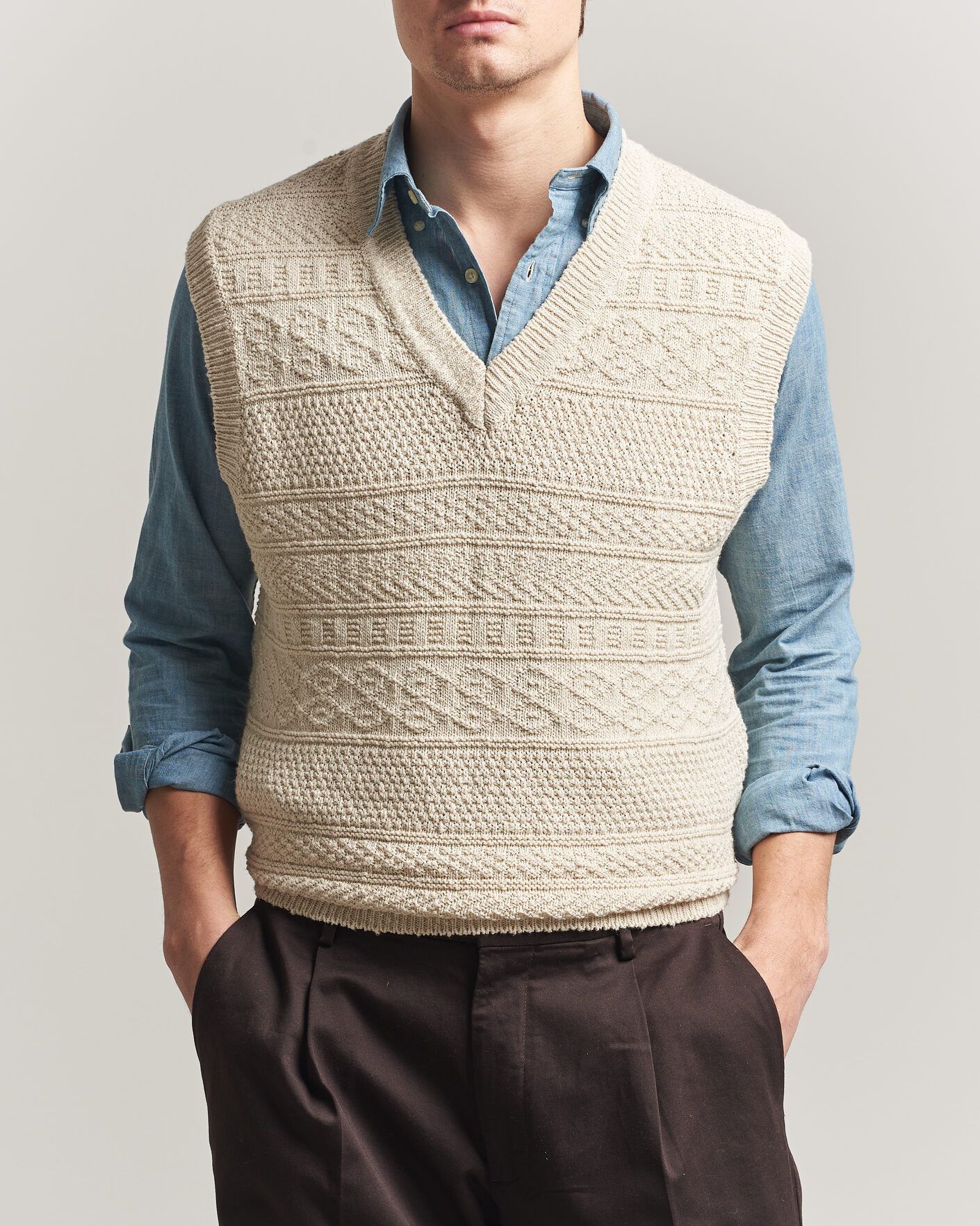 Homme | Pulls Et Tricots | Gant | Cotton/Linen Textured Vest Creamed White