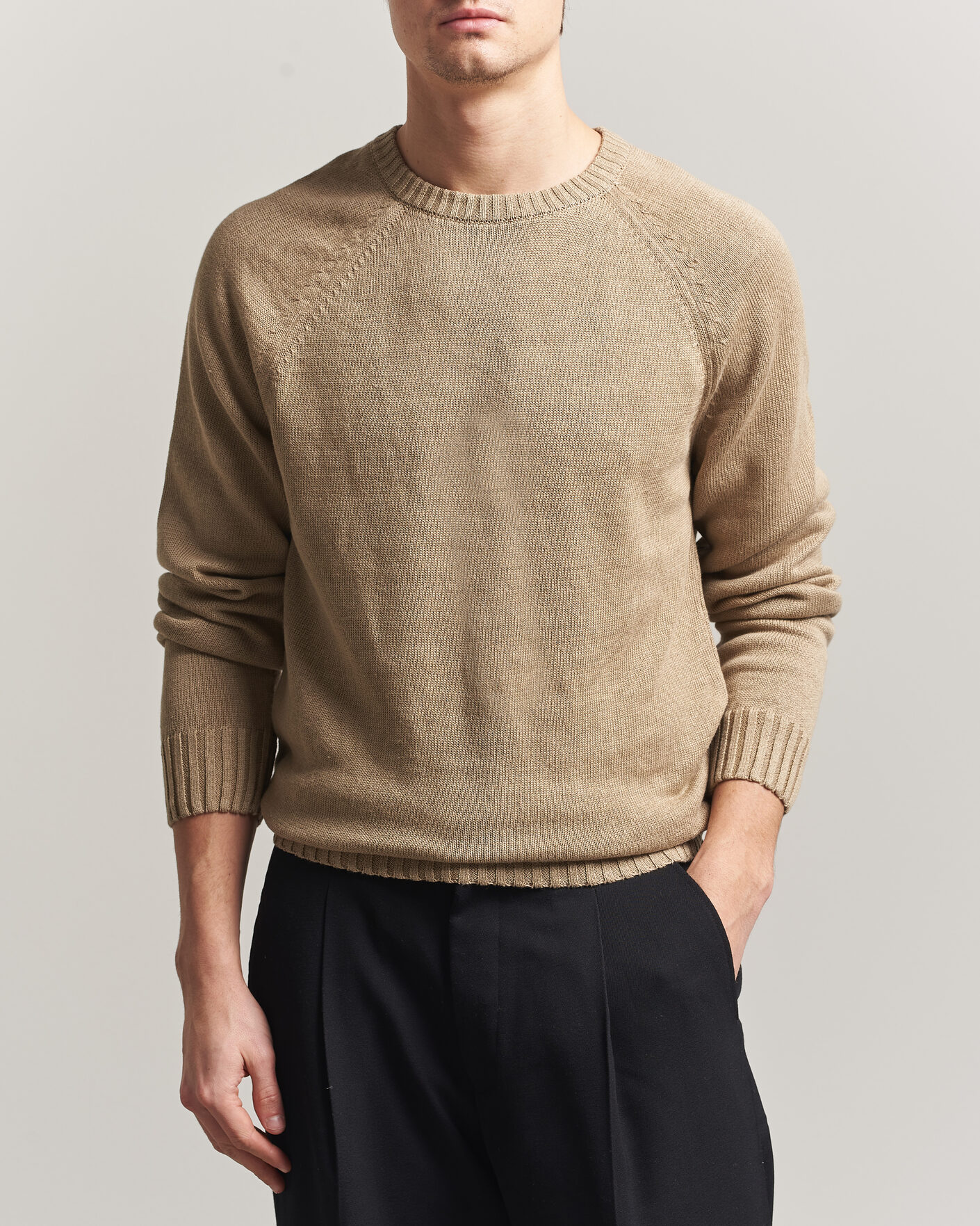 Homme | Pulls Et Tricots | Gant | Linen/Cotton Crew Neck Sweater Dark Khaki