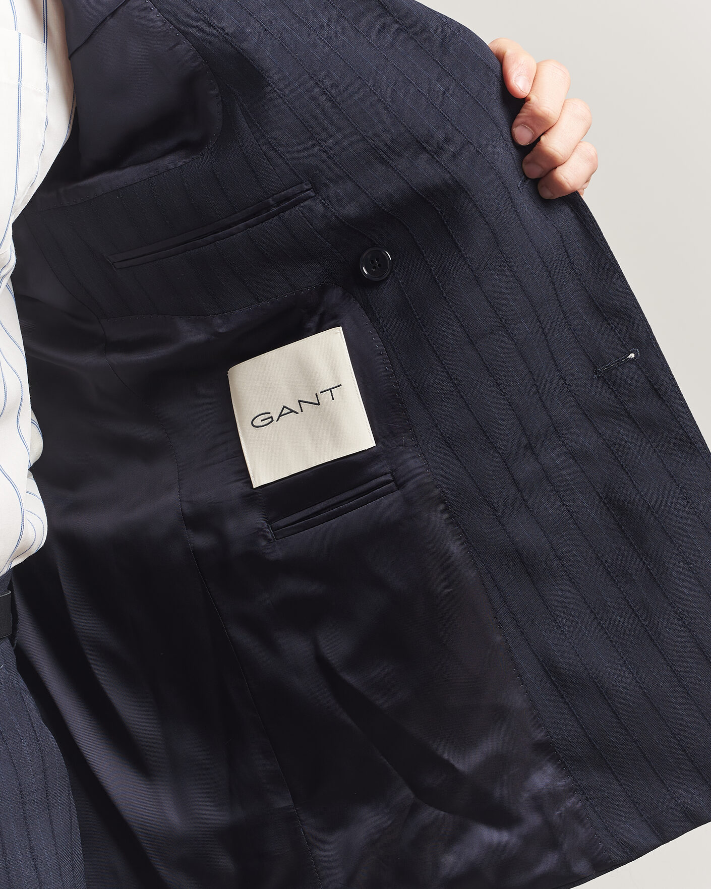 Homme | Blazers | Gant | Tonal Pinstriped Suit Blazer Evening Blue