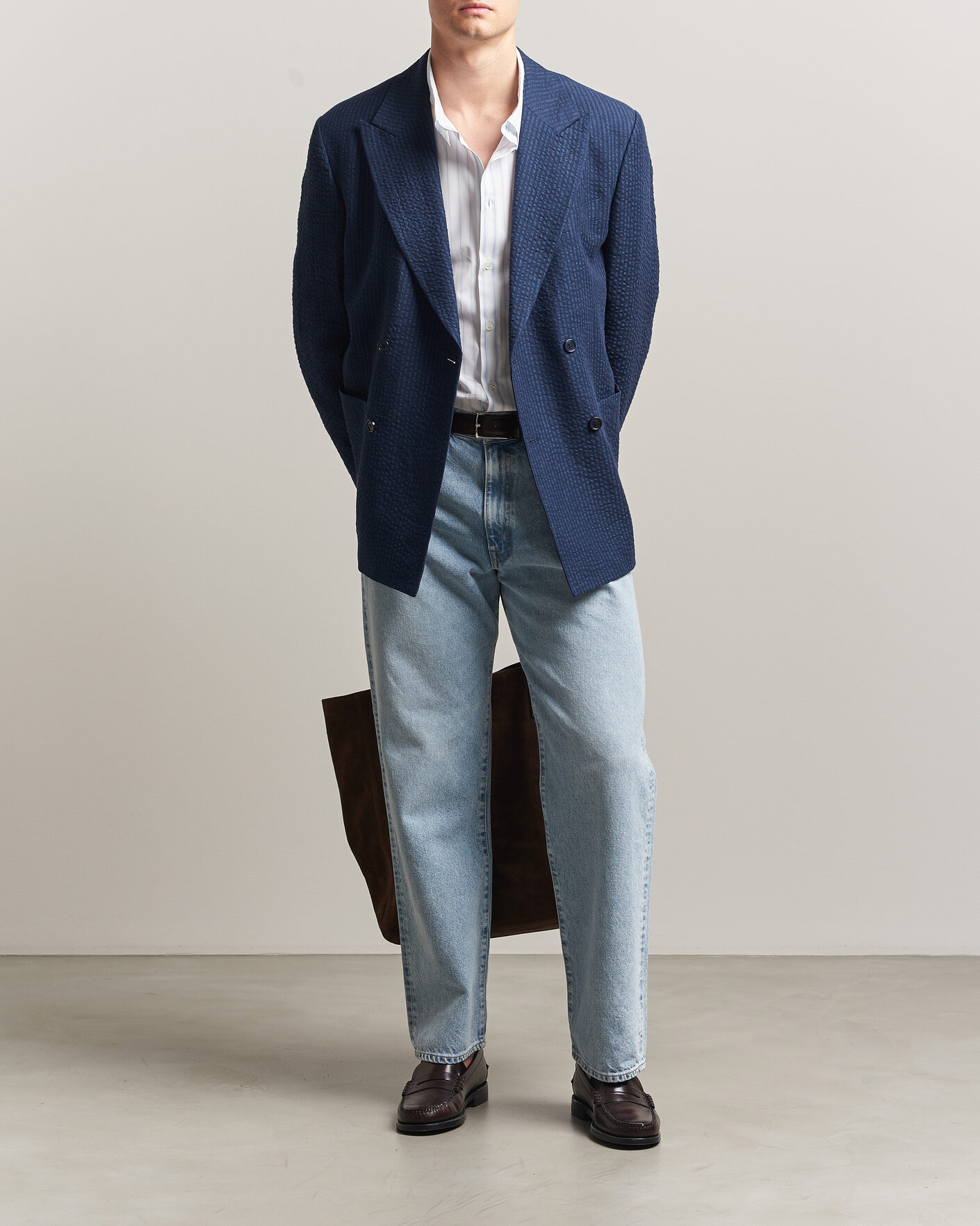 Homme | Blazers | Gant | Linen Indigo Seersucker Blazer Bid Blue