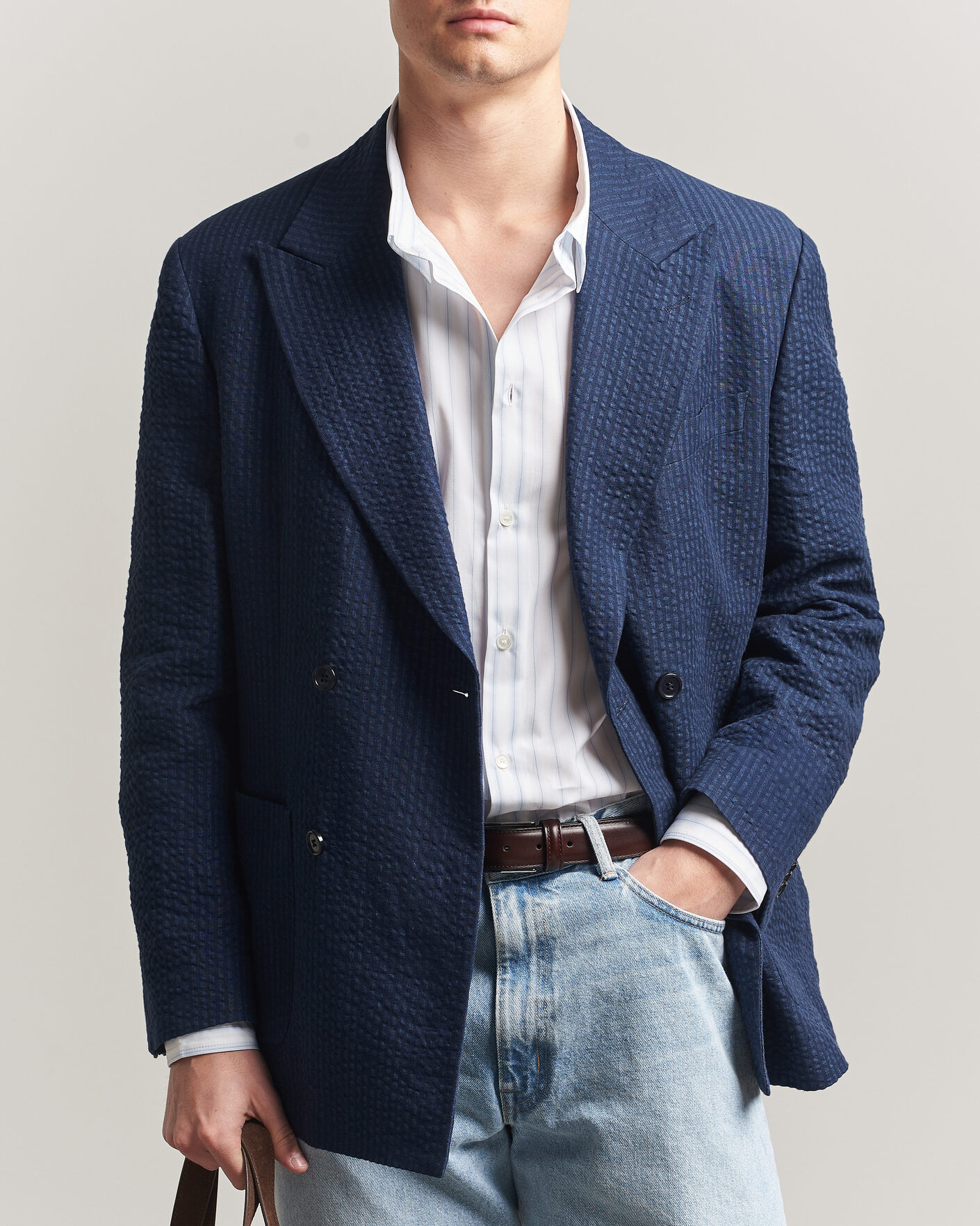 Homme | Blazers | Gant | Linen Indigo Seersucker Blazer Bid Blue