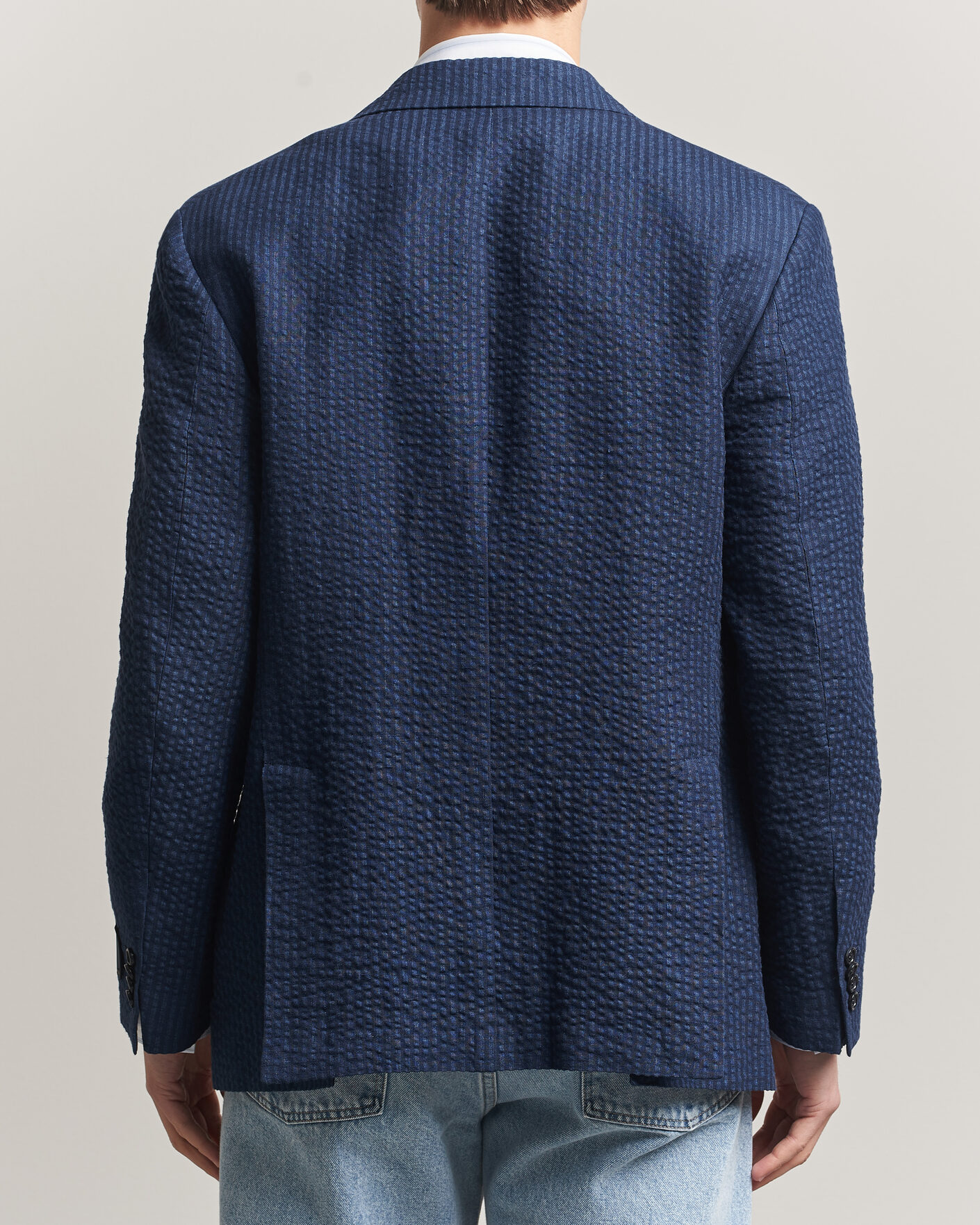 Homme | Blazers | Gant | Linen Indigo Seersucker Blazer Bid Blue