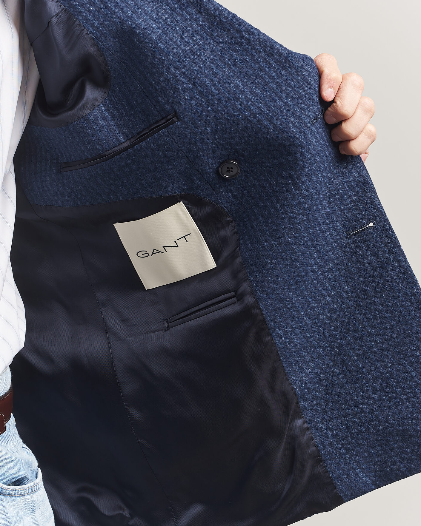 Homme | Blazers | Gant | Linen Indigo Seersucker Blazer Bid Blue