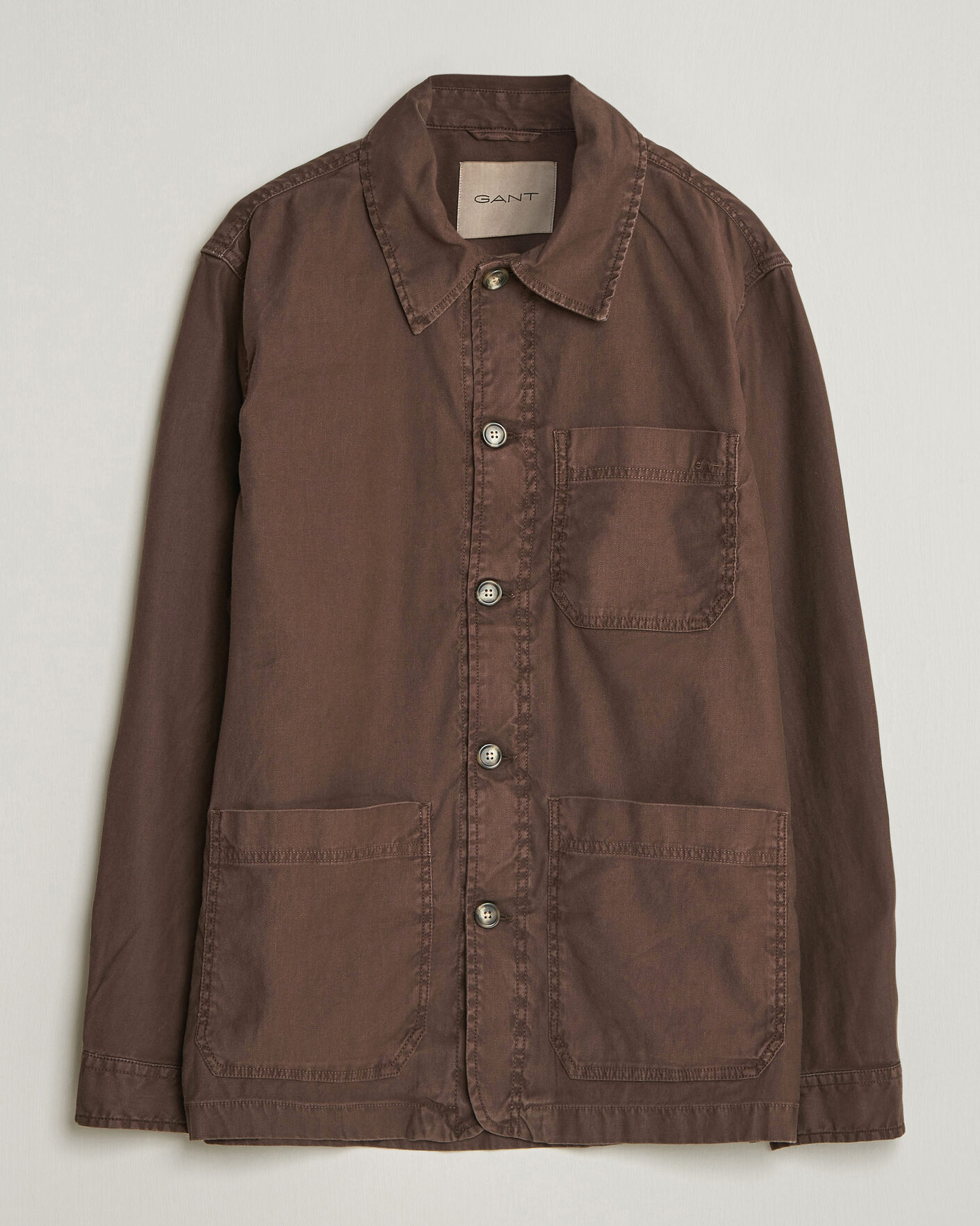 Homme | Chemises | GANT | Regular Fit Cotton/Linen Overshirt Rich Brown