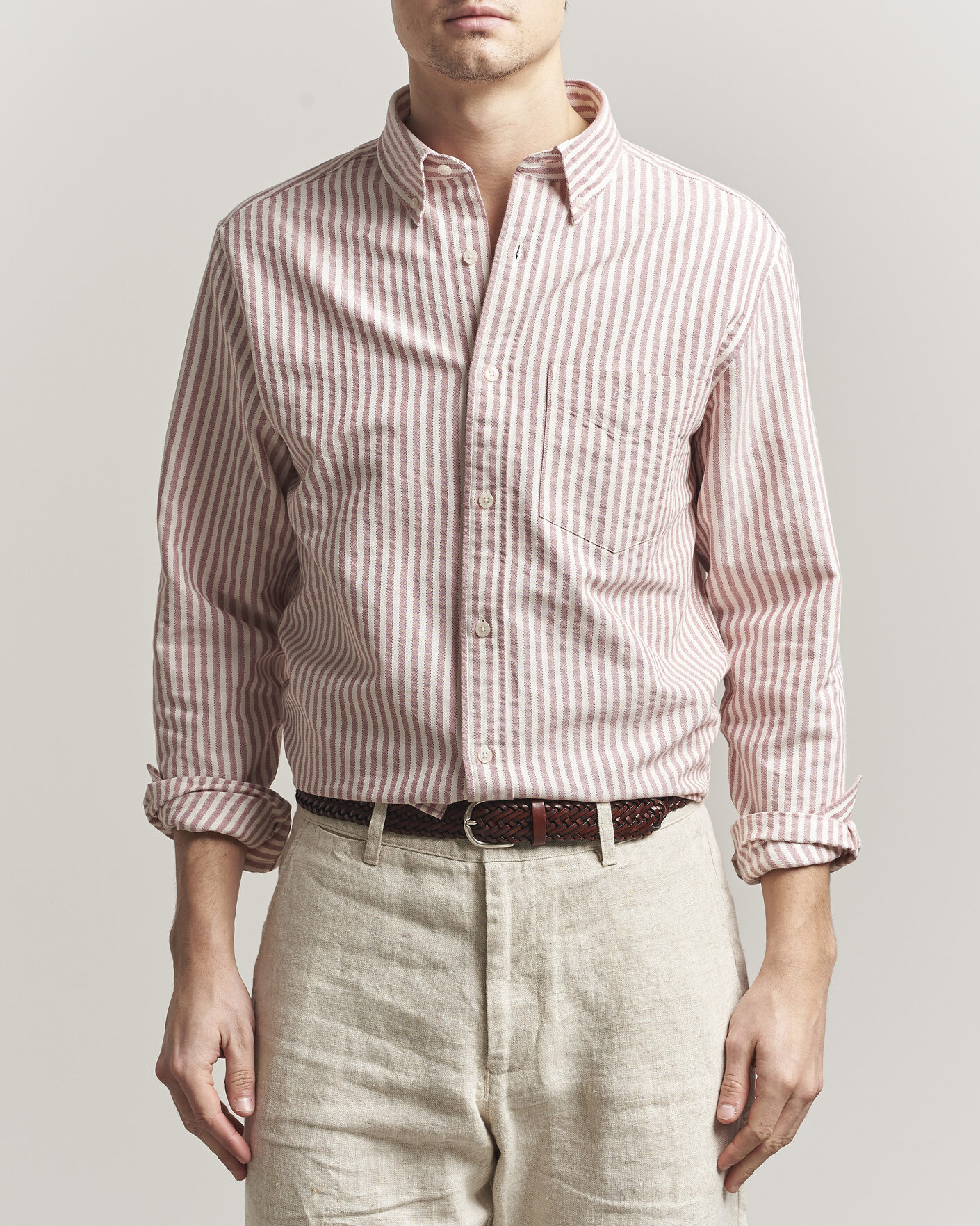 Homme | Chemises | GANT | Regular Fit Textured Striped Shirt Rose Red