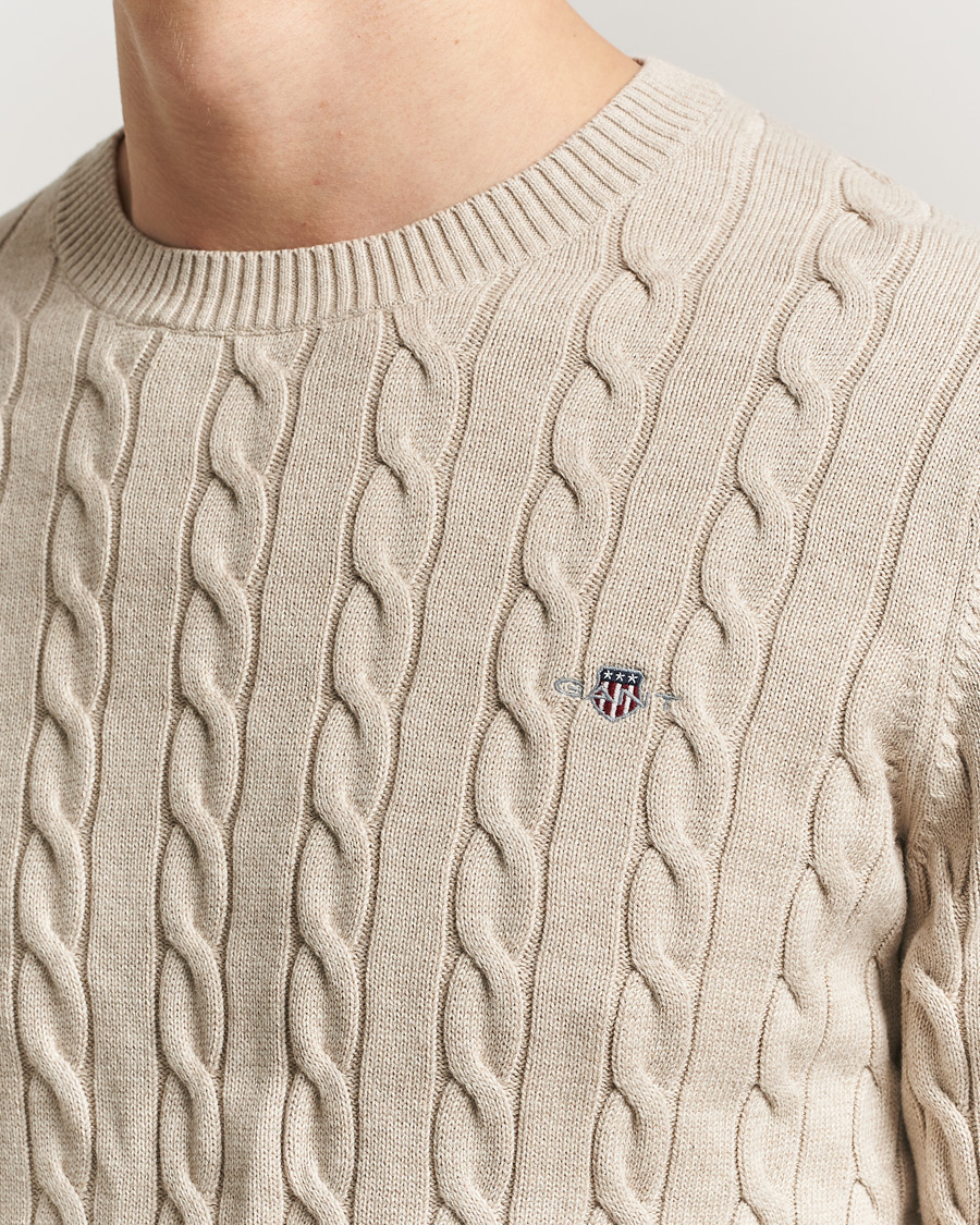 Homme | Pulls Et Tricots | GANT | Cotton Cable Crew Neck Pullover Oat Melange
