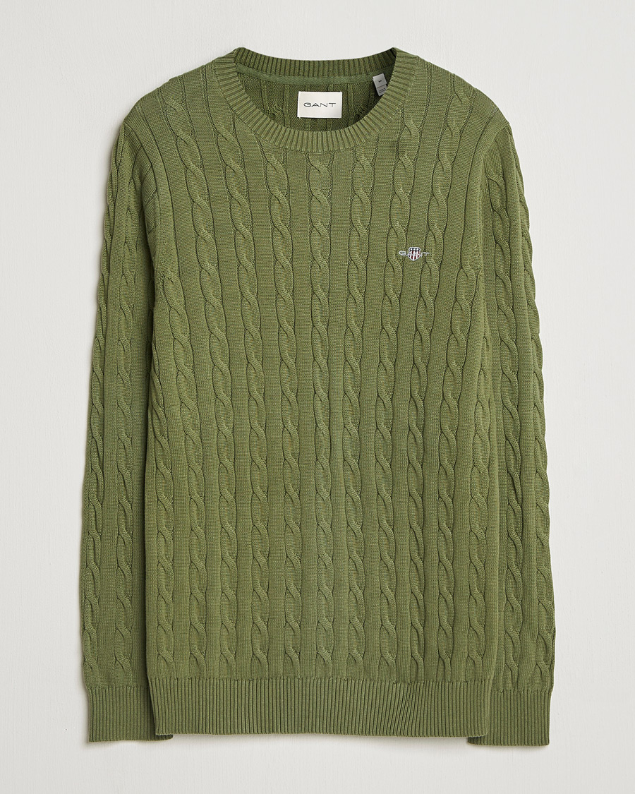 Homme | Pulls Et Tricots | GANT | Cotton Cable Crew Neck Pullover Dry Herb Green