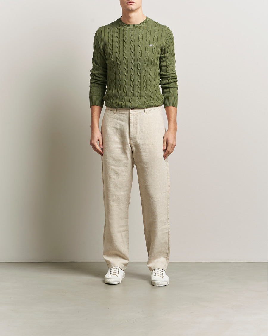 Homme | Pulls Et Tricots | GANT | Cotton Cable Crew Neck Pullover Dry Herb Green