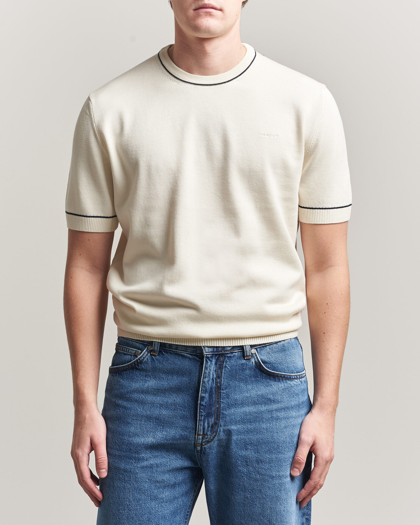 Homme | T-shirts | Gant | Cotton/Model Knitted T-Shirt Cream