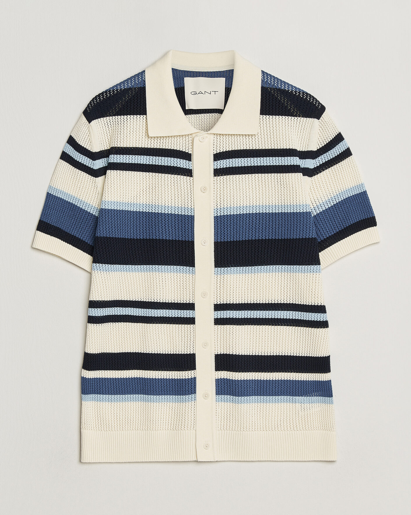 Homme | Chemises | Gant | Striped Knitted Short Sleeve Shirt Vintage Blue
