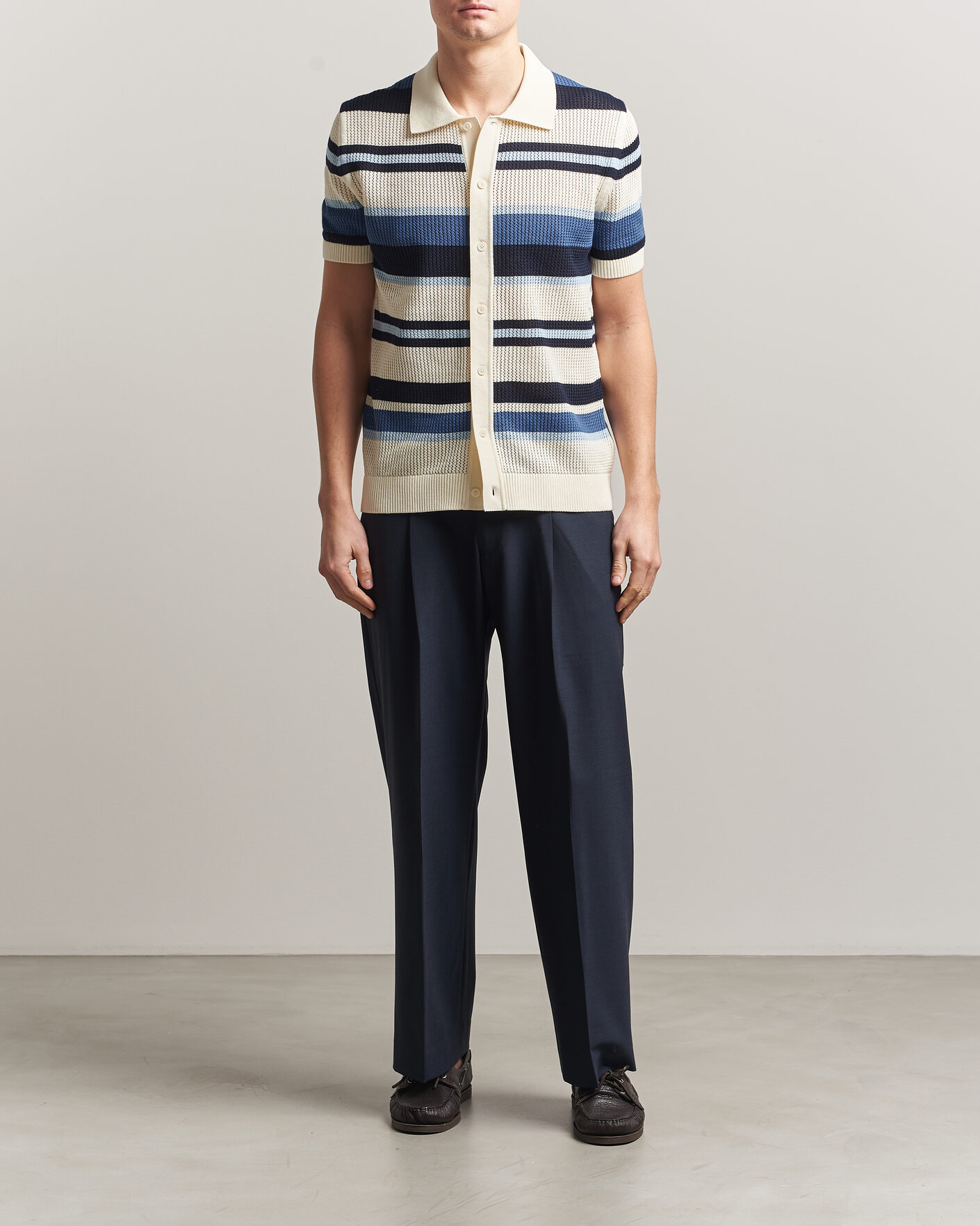 Homme | Chemises | GANT | Striped Knitted Short Sleeve Shirt Vintage Blue