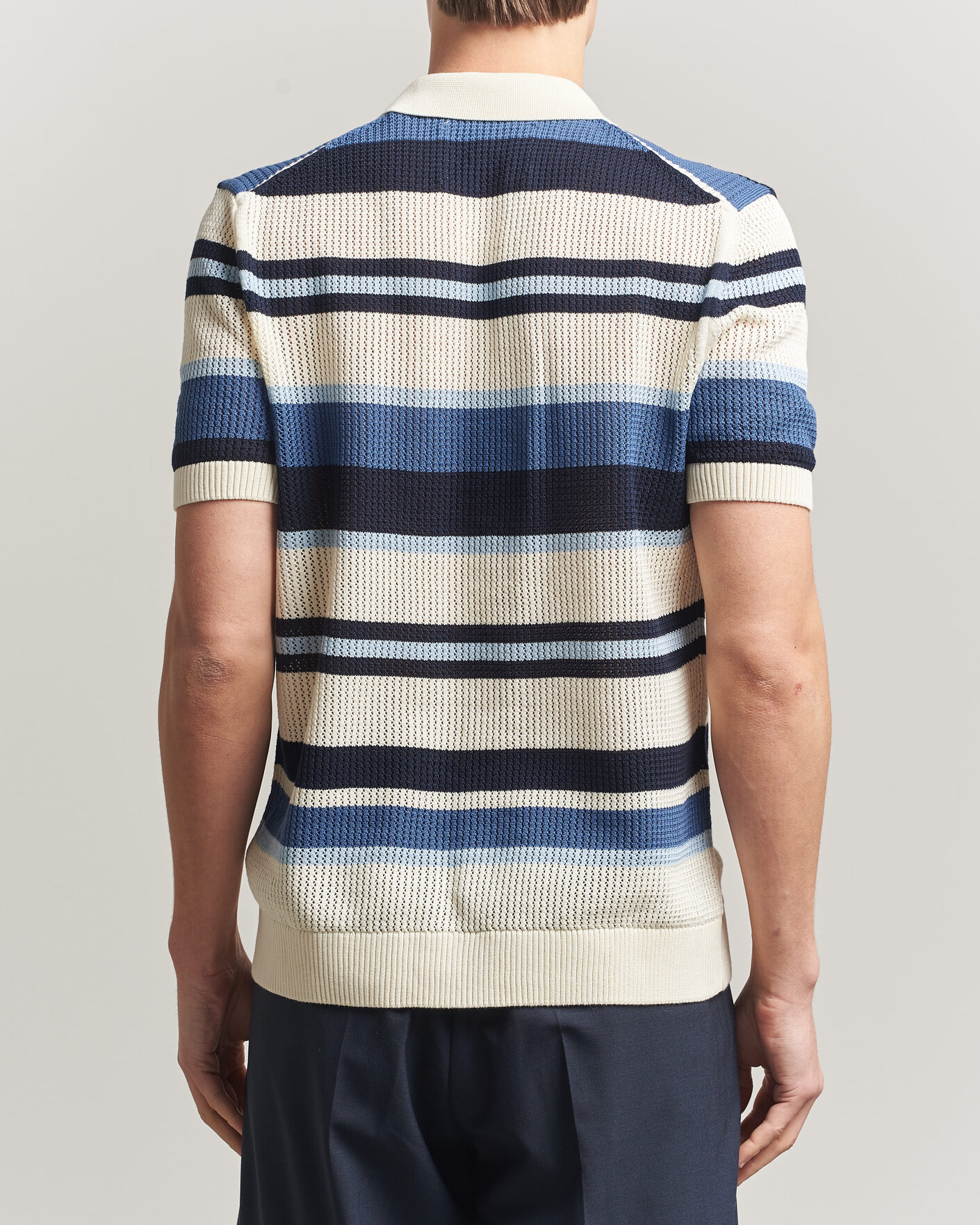 Homme | Chemises | Gant | Striped Knitted Short Sleeve Shirt Vintage Blue