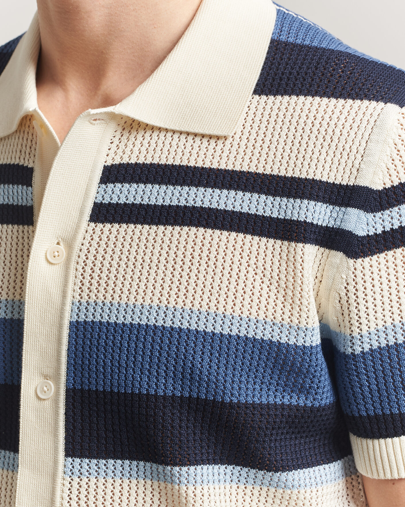 Homme | Chemises | Gant | Striped Knitted Short Sleeve Shirt Vintage Blue