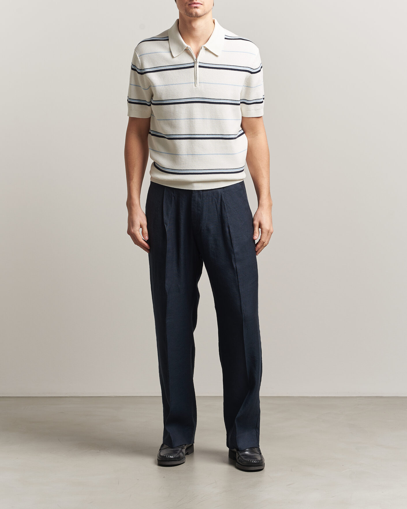 Homme | Polos | GANT | Striped Knitted Polo Eggshell