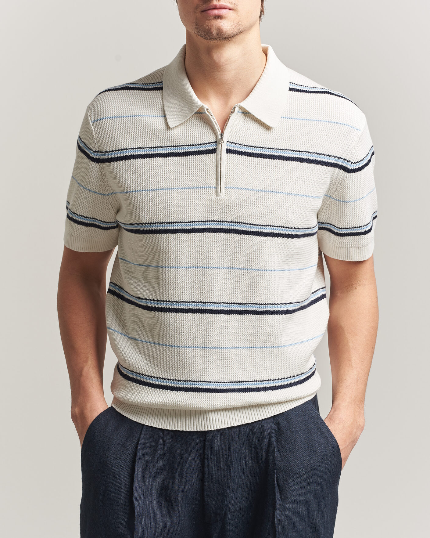 Homme | Polos | Gant | Striped Knitted Polo Eggshell