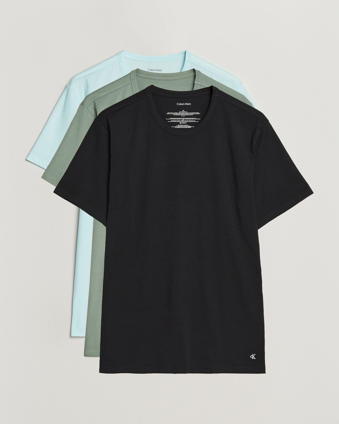 Homme | T-shirts | Calvin Klein | 3-Pack Cotton Stretch Crew Neck T-Shirt Black/Grey/Green