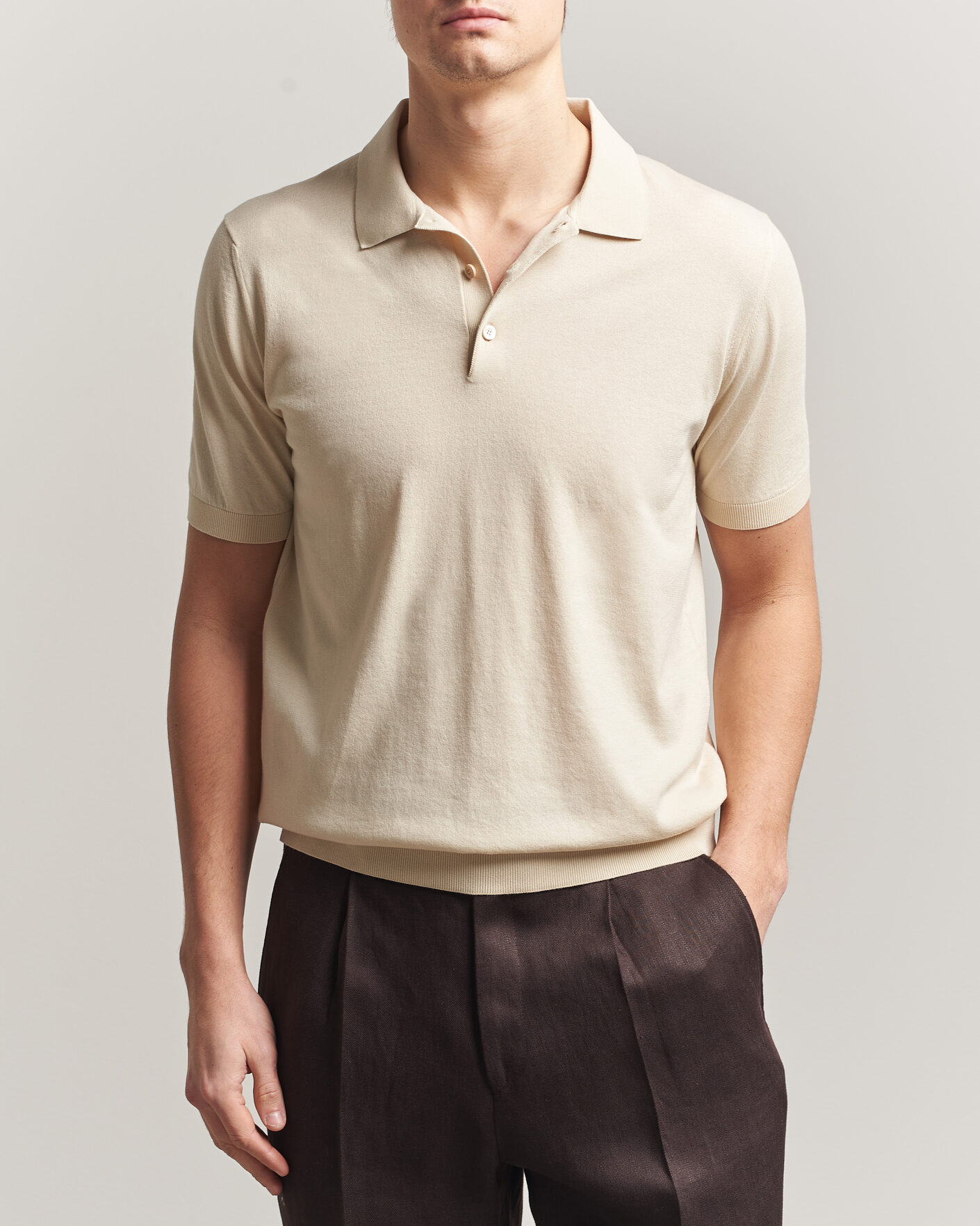 Homme | Polos | Piacenza Cashmere | Short Sleeve Knitted Polo Off White