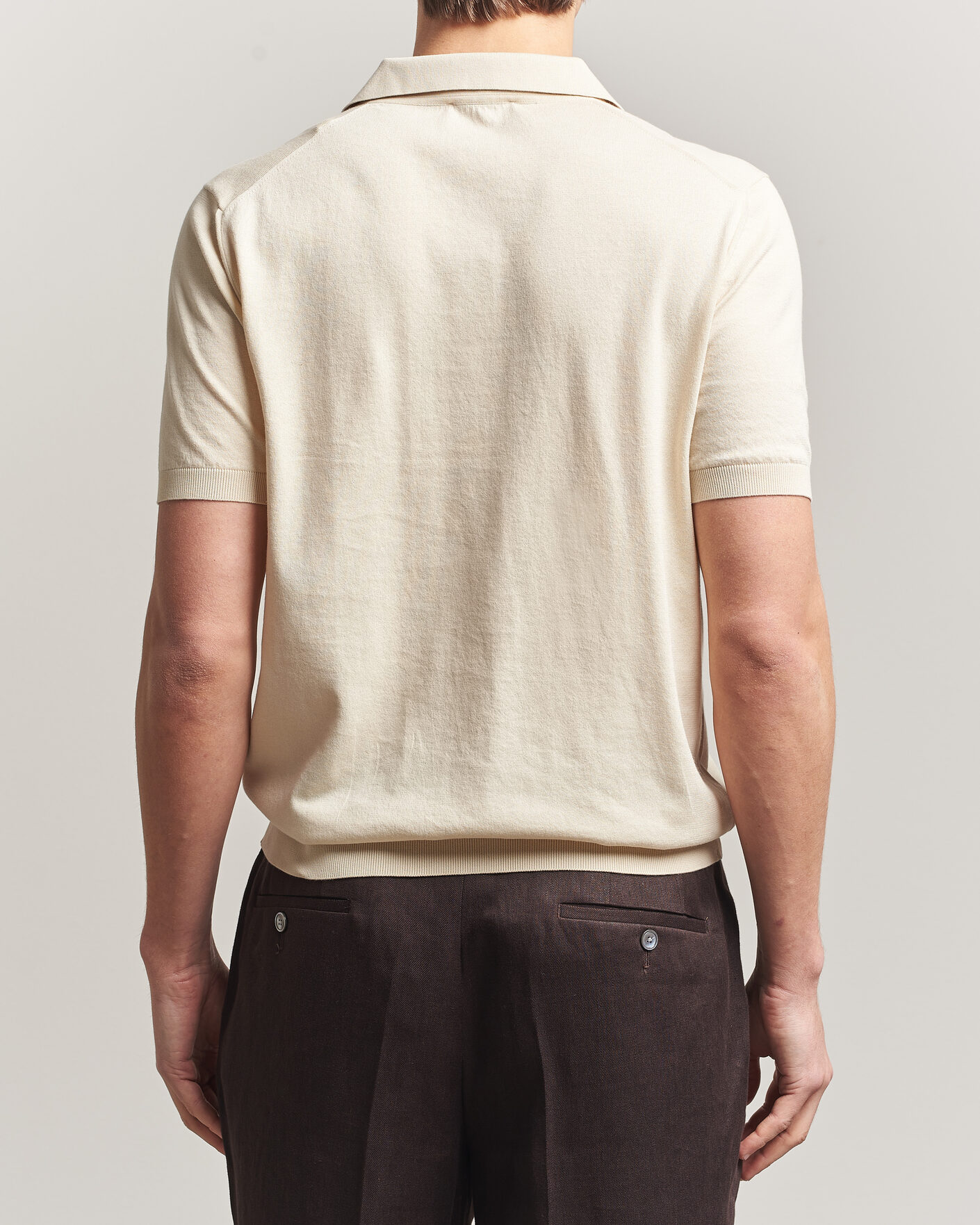 Homme | Polos | Piacenza Cashmere | Short Sleeve Knitted Polo Off White