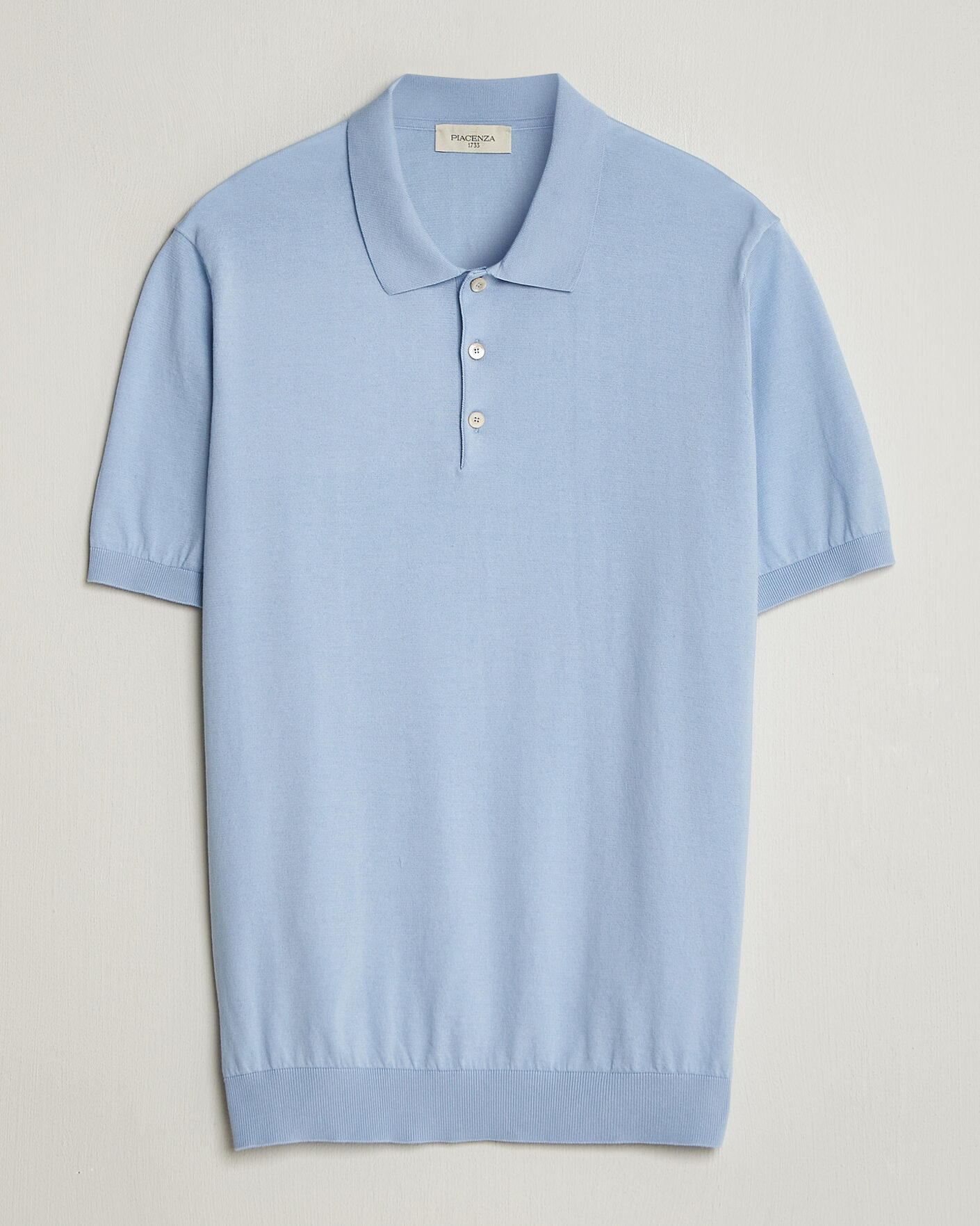 Homme | Polos | Piacenza Cashmere | Short Sleeve Knitted Polo Light Blue