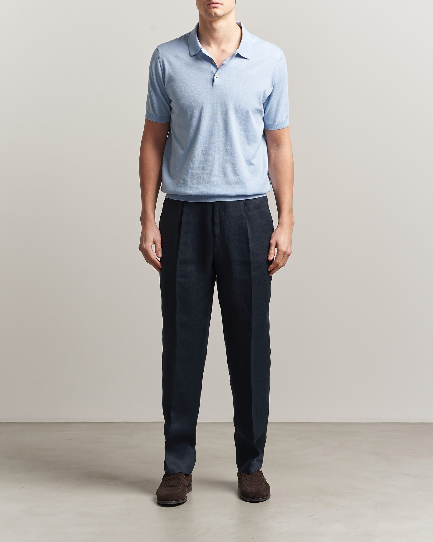 Homme | Polos | Piacenza Cashmere | Short Sleeve Knitted Polo Light Blue