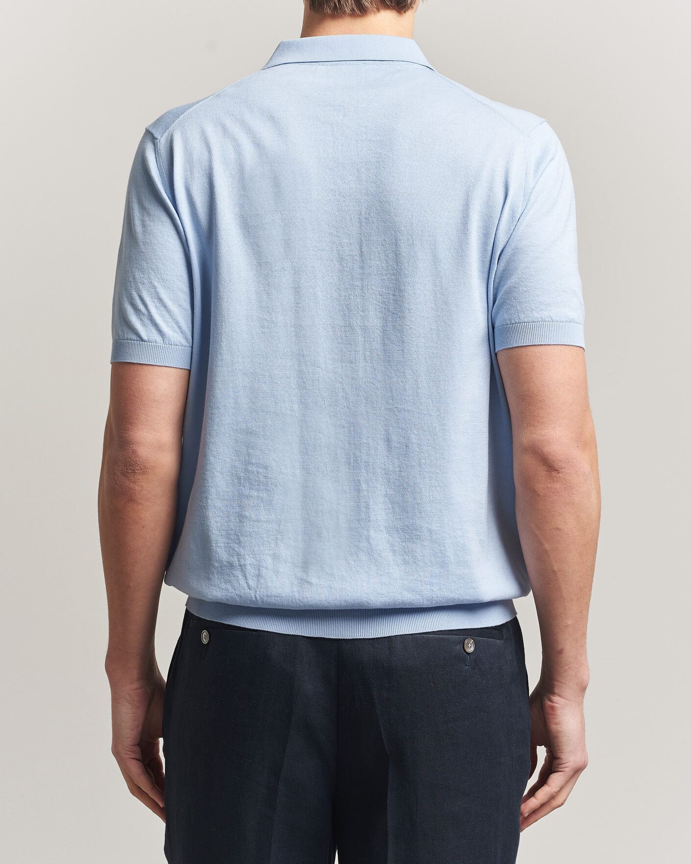 Homme | Polos | Piacenza Cashmere | Short Sleeve Knitted Polo Light Blue