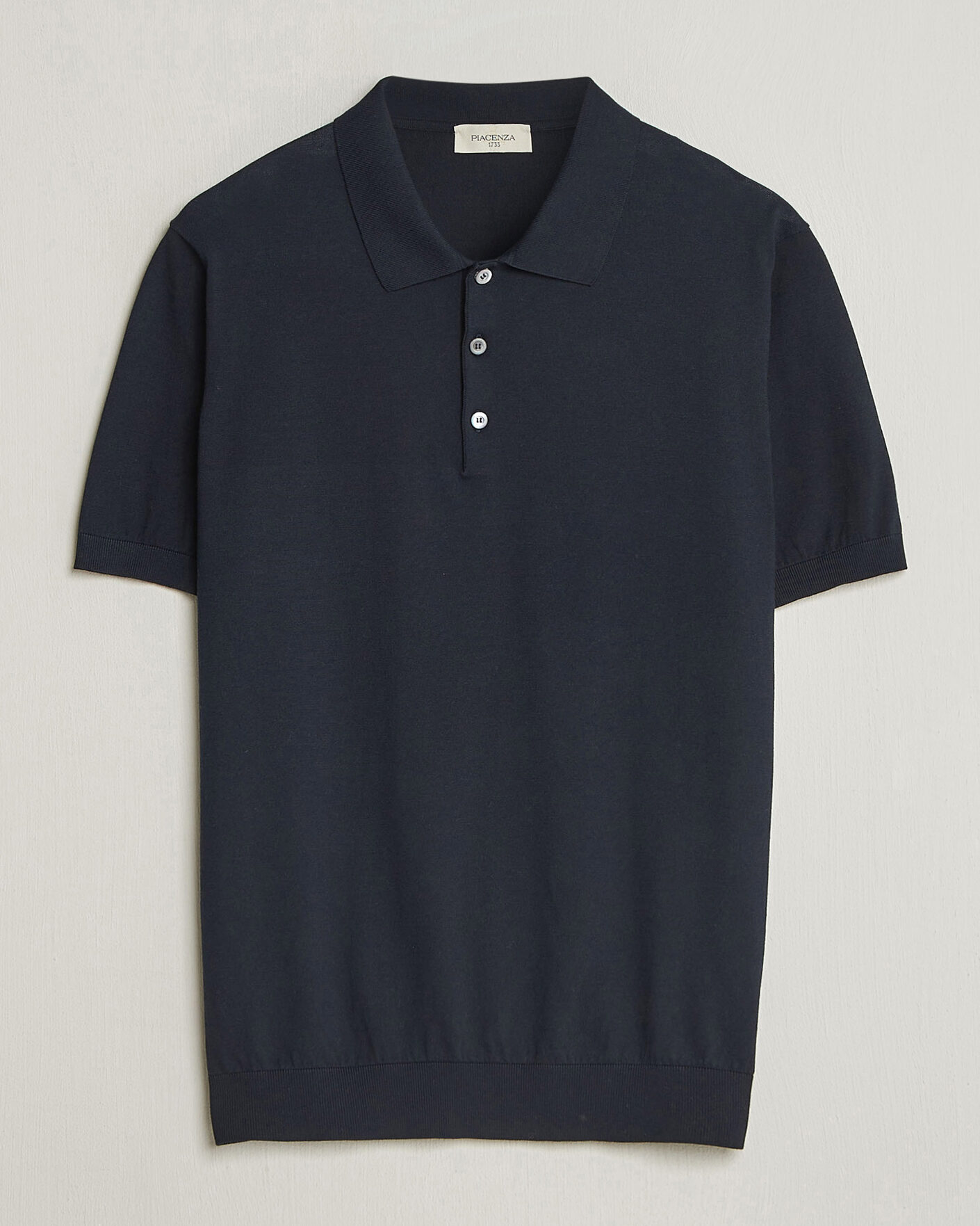 Homme | Polos | Piacenza Cashmere | Short Sleeve Knitted Polo Navy