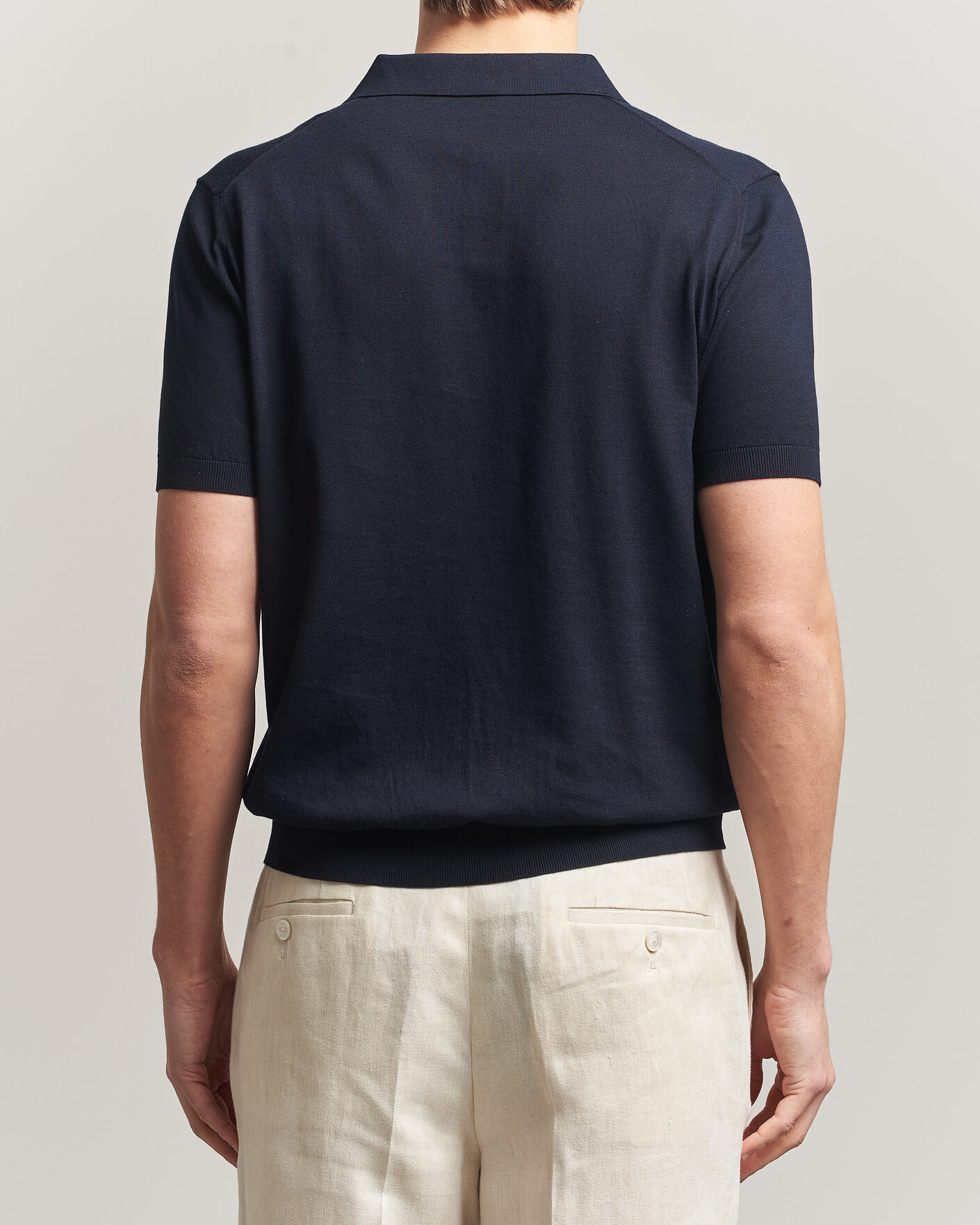 Homme | Polos | Piacenza Cashmere | Short Sleeve Knitted Polo Navy