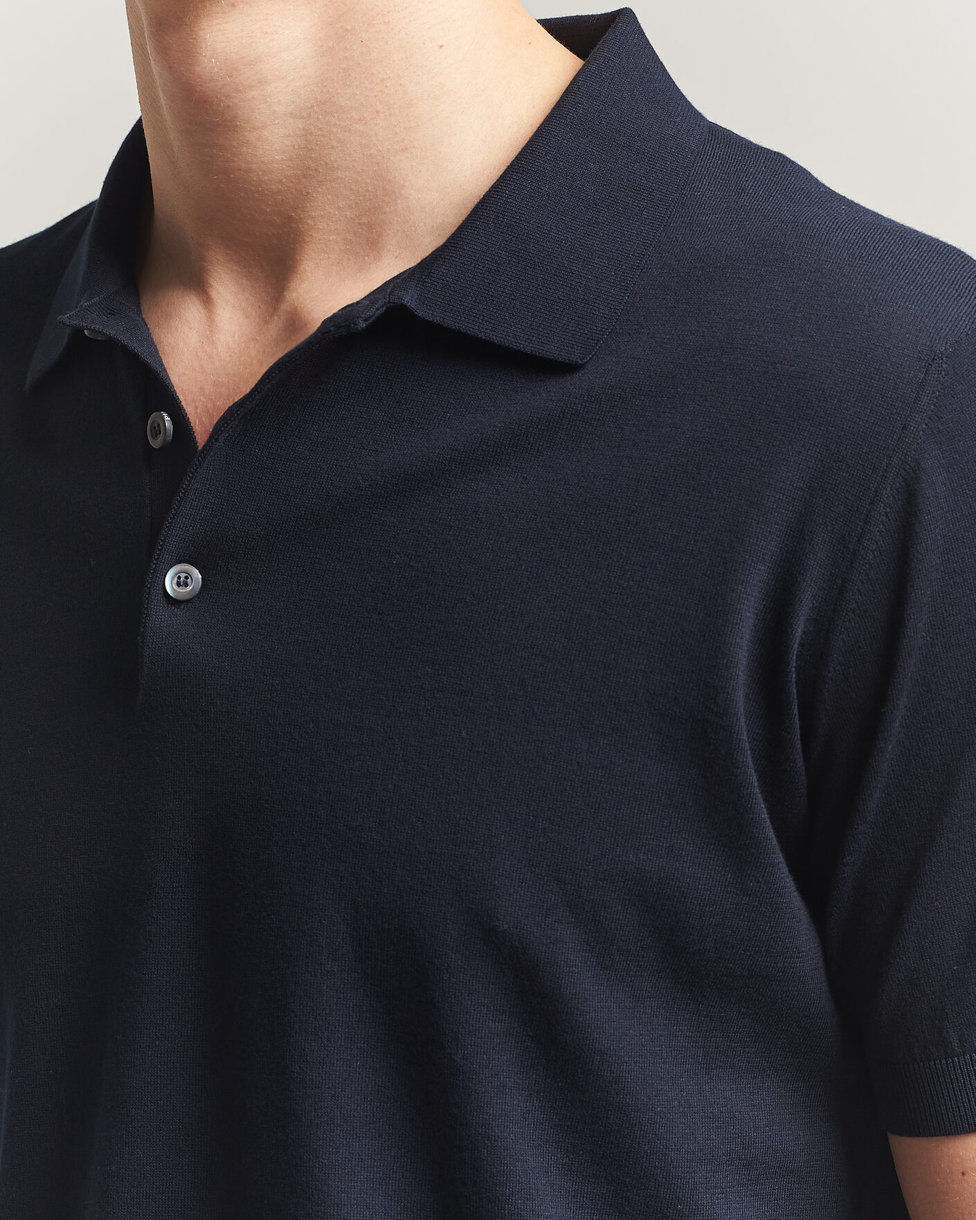 Homme | Polos | Piacenza Cashmere | Short Sleeve Knitted Polo Navy