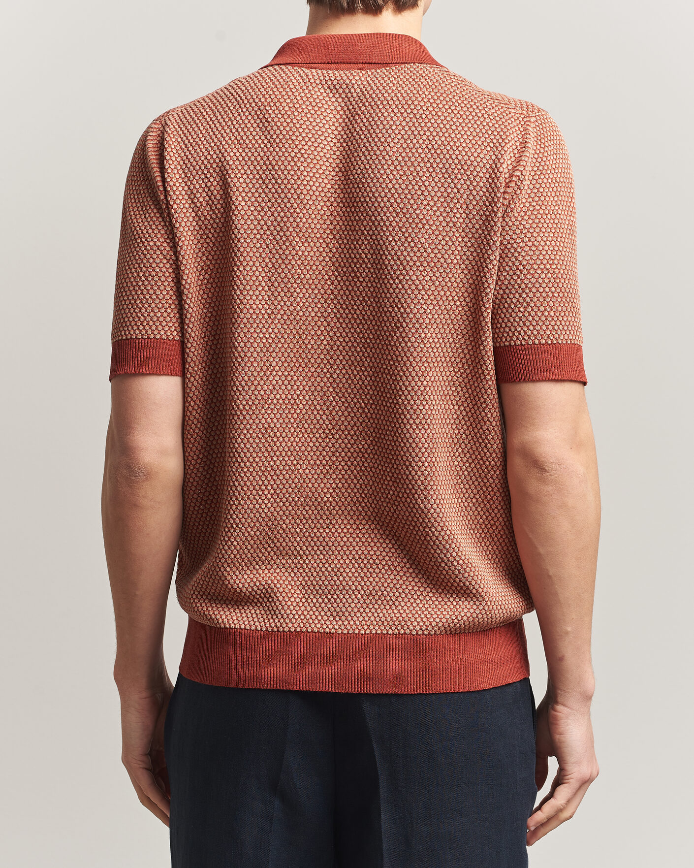 Homme | Polos | Piacenza Cashmere | Silk/Linen Honeycomb Knitted Polo Red