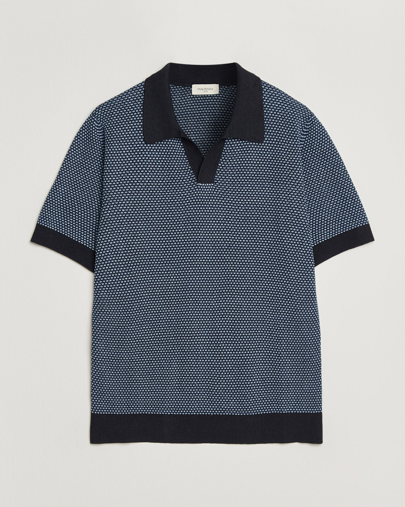 Homme | Polos | Piacenza Cashmere | Silk/Linen Honeycomb Knitted Polo Navy