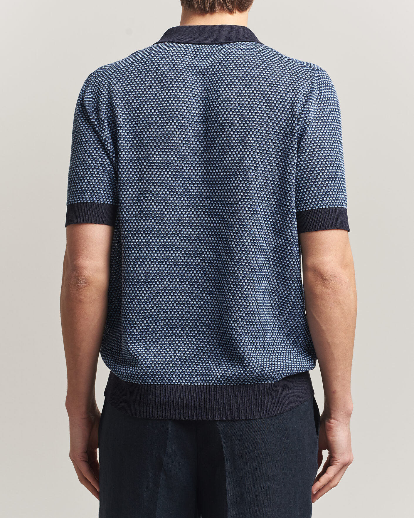 Homme | Polos | Piacenza Cashmere | Silk/Linen Honeycomb Knitted Polo Navy