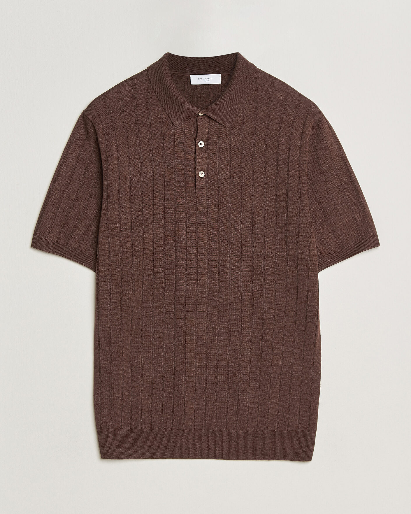 Homme | Polos | Boglioli | Short Sleeve Knitted Rib Polo Brown