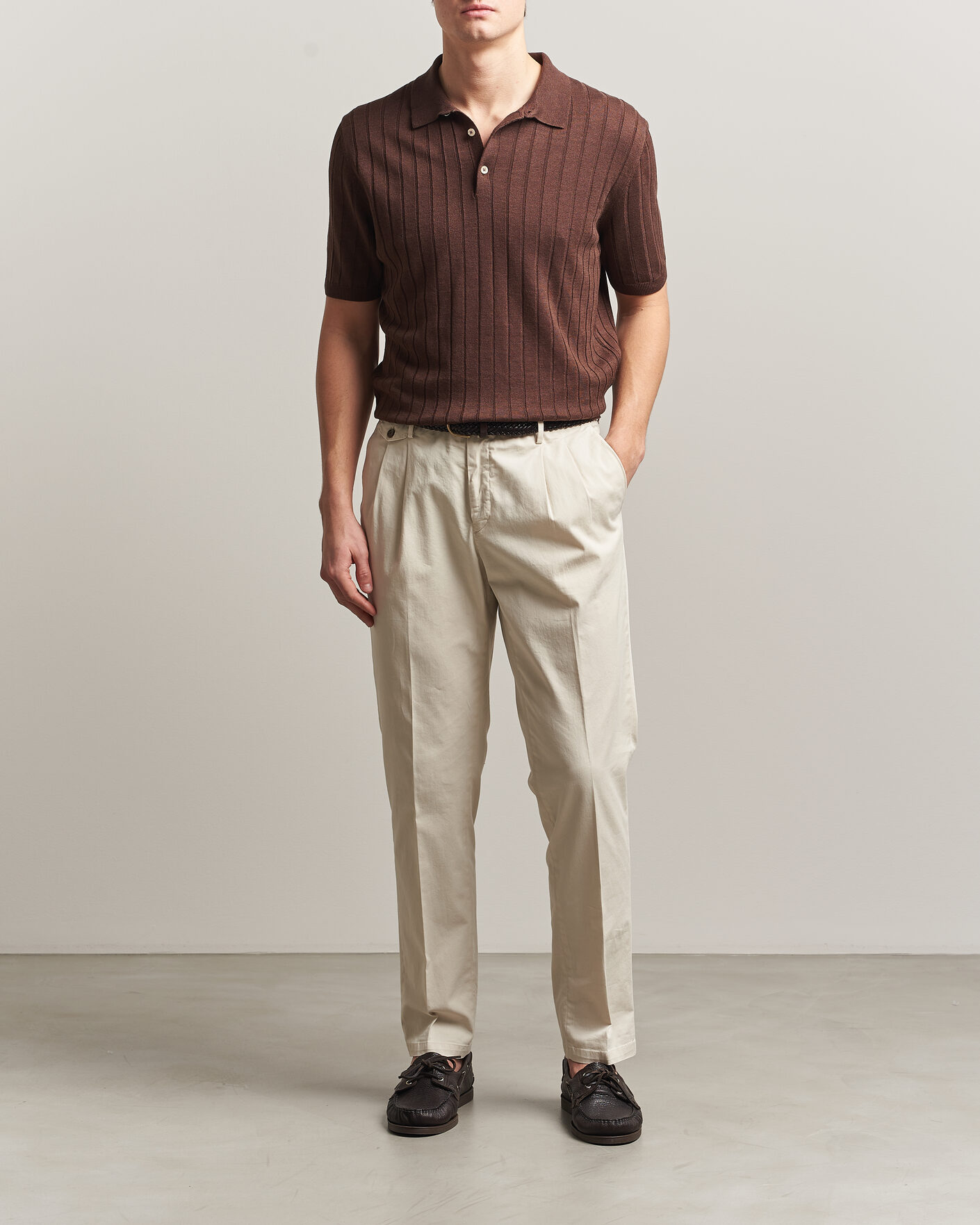 Homme | Polos | Boglioli | Short Sleeve Knitted Rib Polo Brown