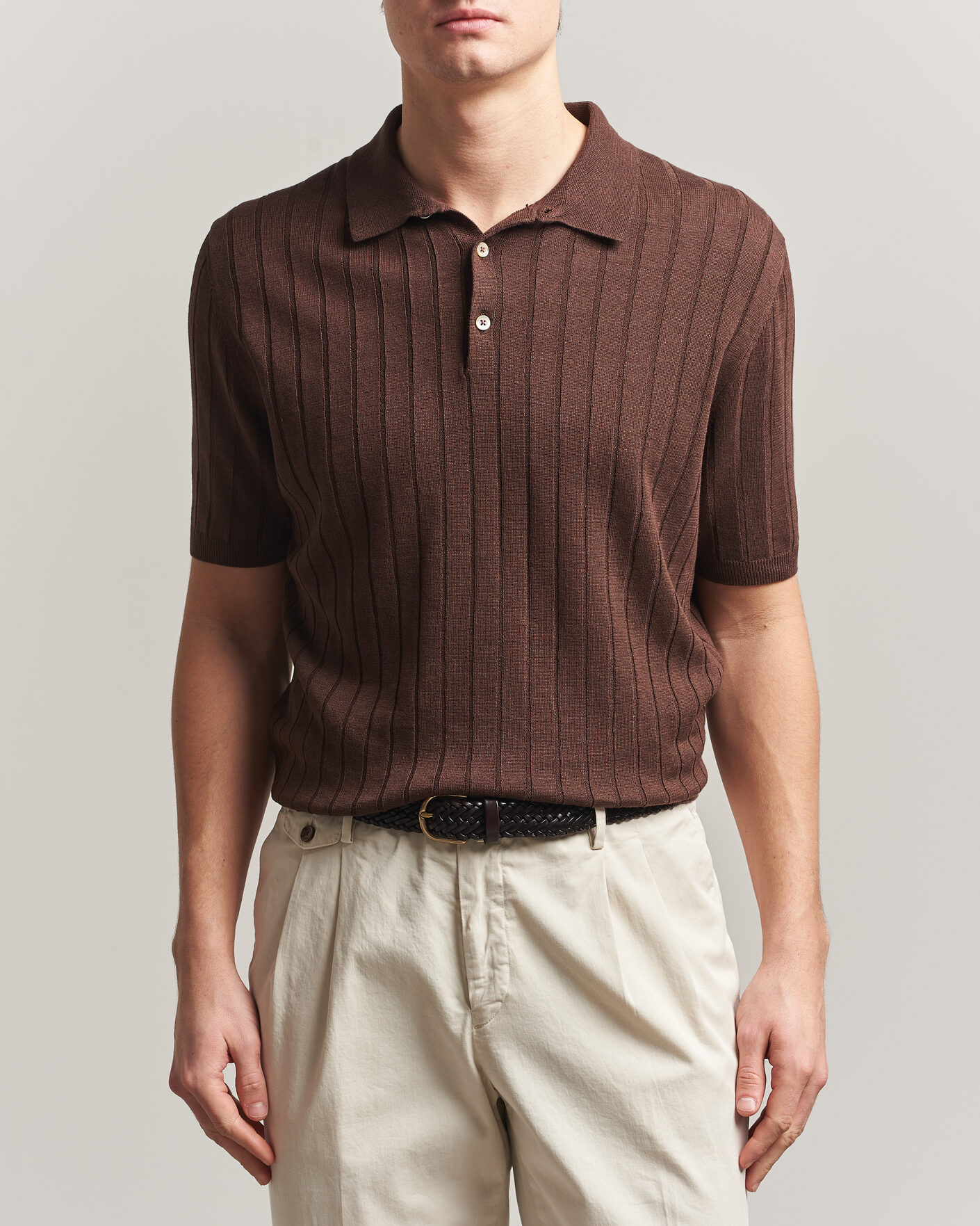 Homme | Polos | Boglioli | Short Sleeve Knitted Rib Polo Brown