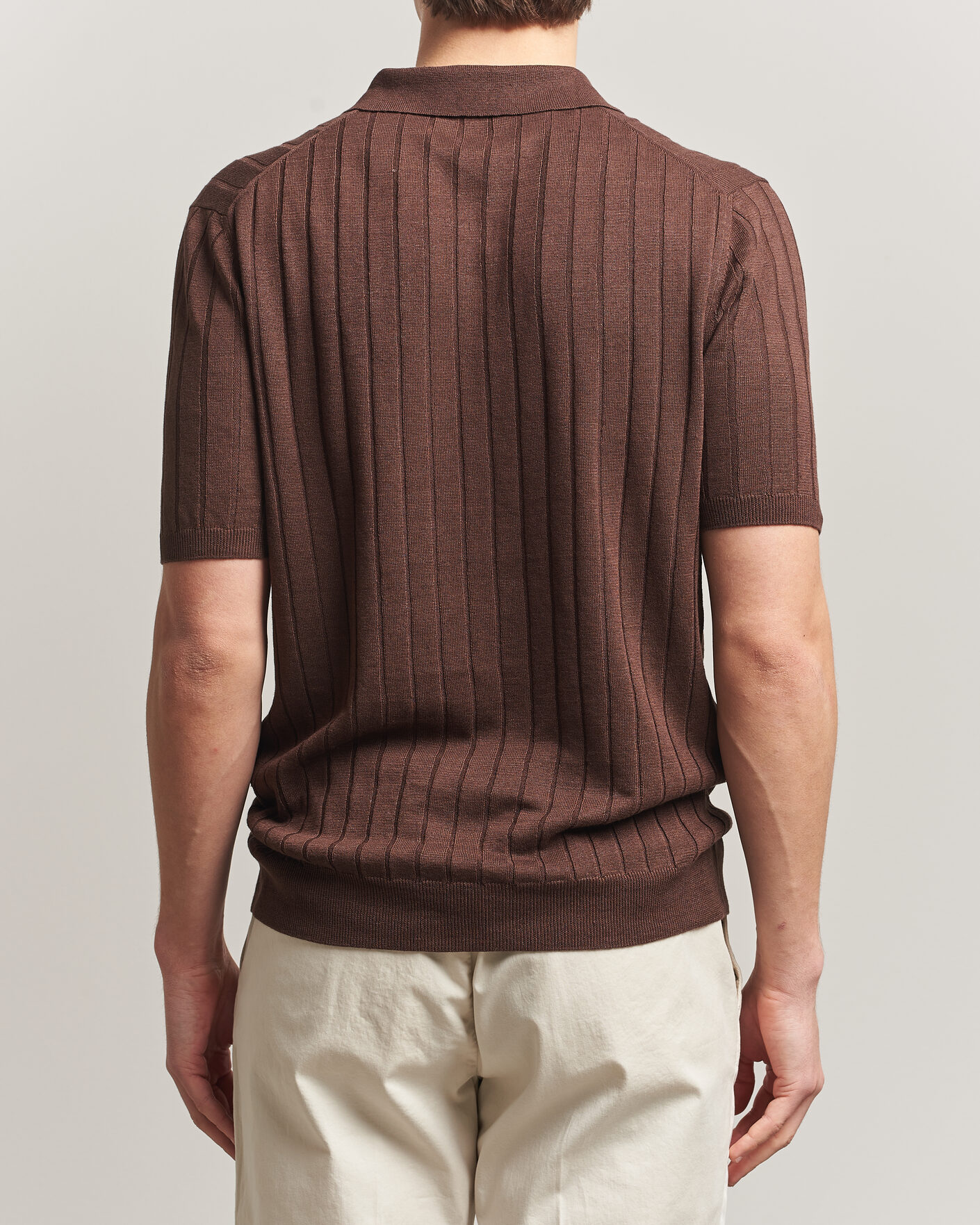 Homme | Polos | Boglioli | Short Sleeve Knitted Rib Polo Brown