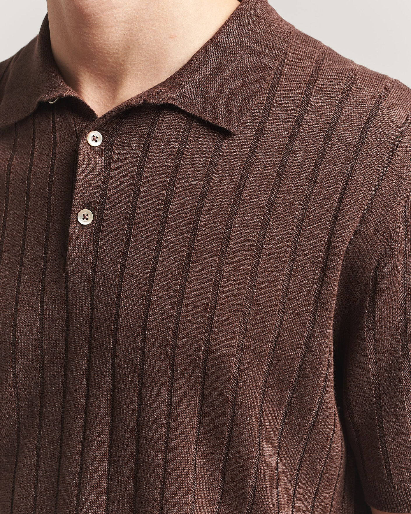 Homme | Polos | Boglioli | Short Sleeve Knitted Rib Polo Brown