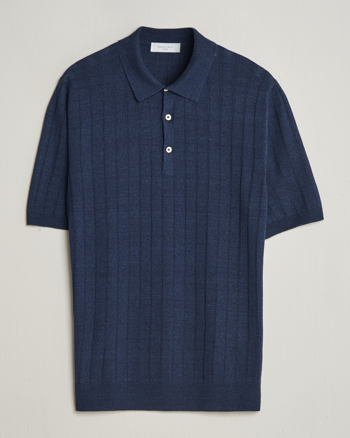 Homme | Polos | Boglioli | Short Sleeve Knitted Rib Polo Navy