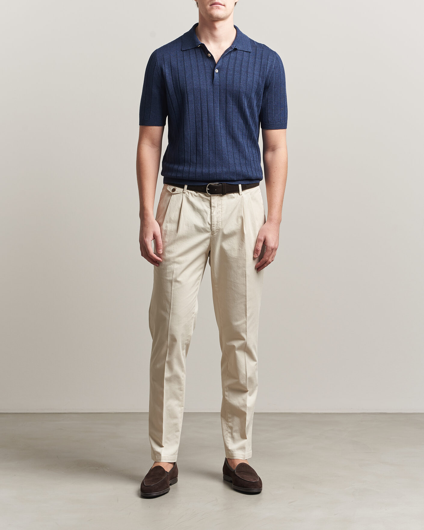 Homme | Polos | Boglioli | Short Sleeve Knitted Rib Polo Navy