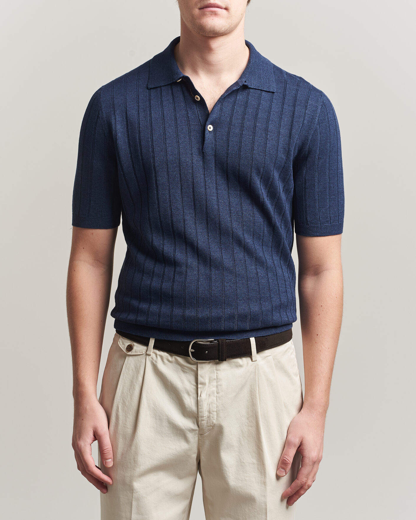 Homme | Polos | Boglioli | Short Sleeve Knitted Rib Polo Navy