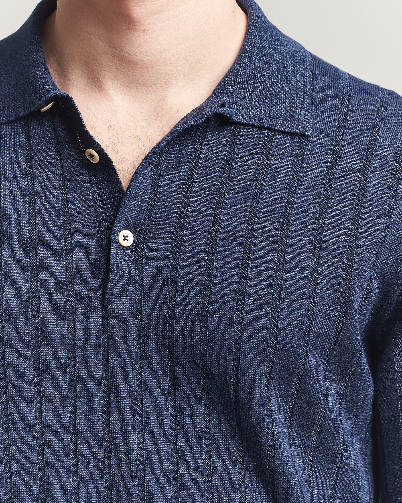 Homme | Polos | Boglioli | Short Sleeve Knitted Rib Polo Navy