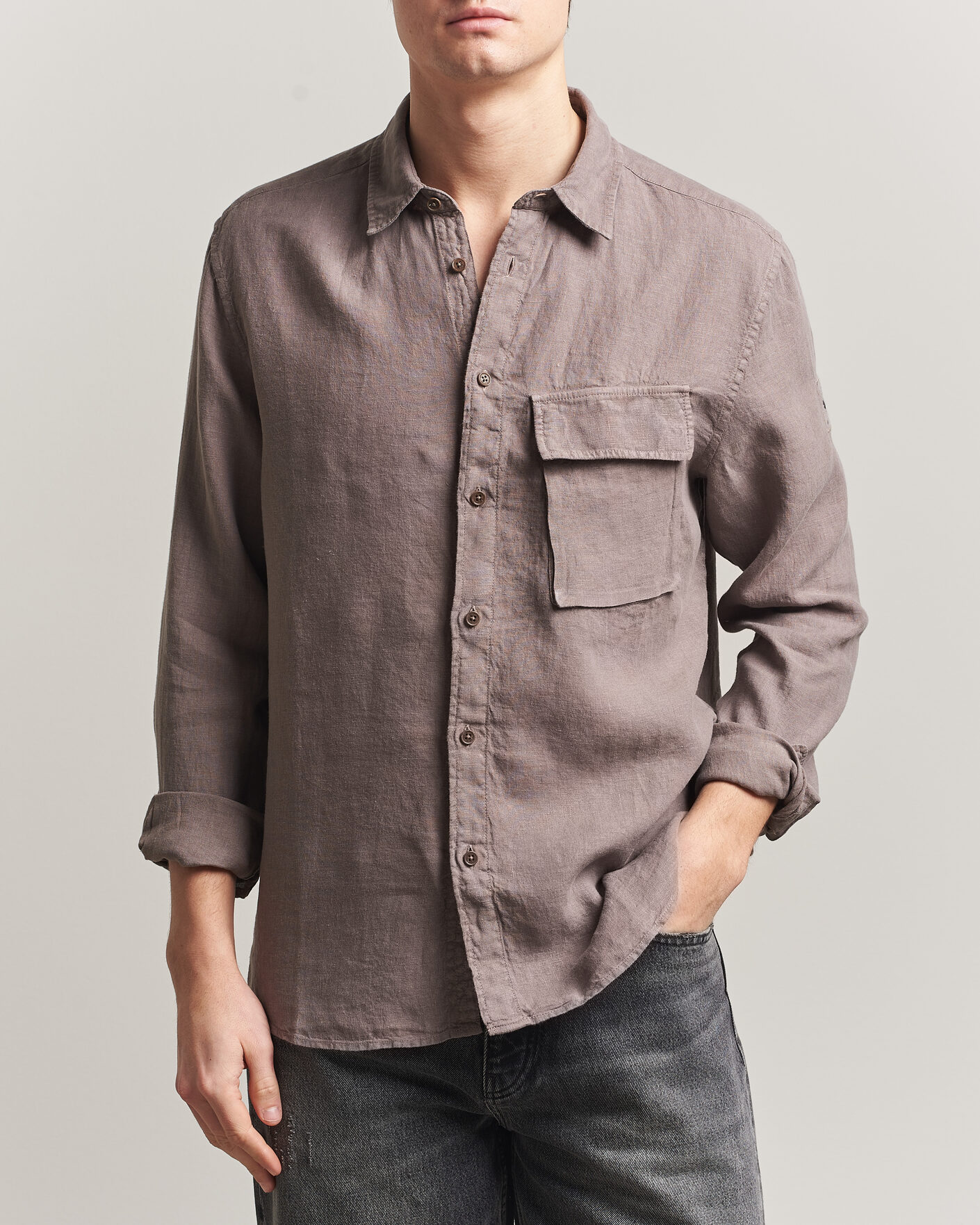 Homme | Chemises | Belstaff | Scale Linen Shirt Asphalt