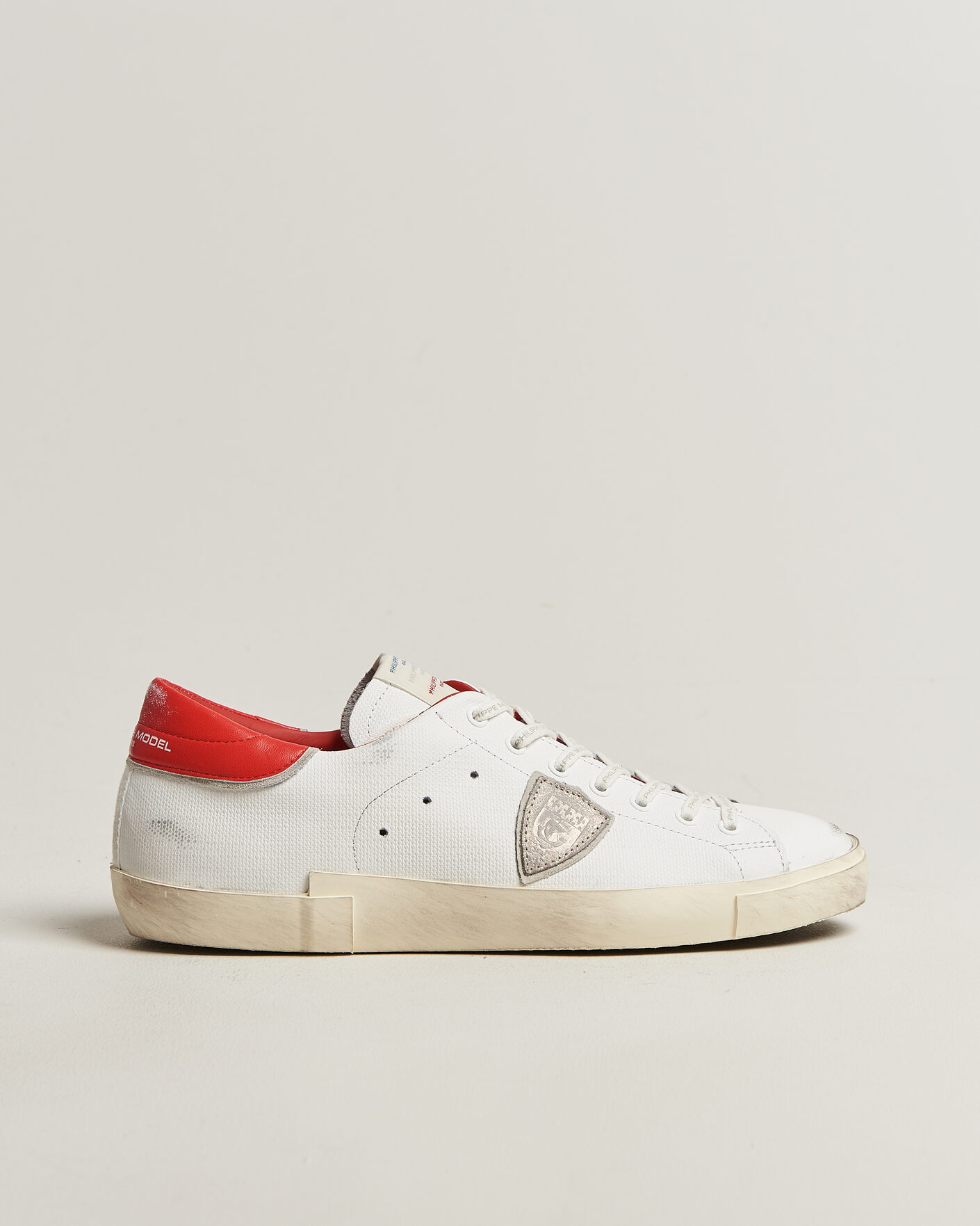 Homme | Baskets | Philippe Model | PRSX Low Top Canvas Mix Sneaker White/Red
