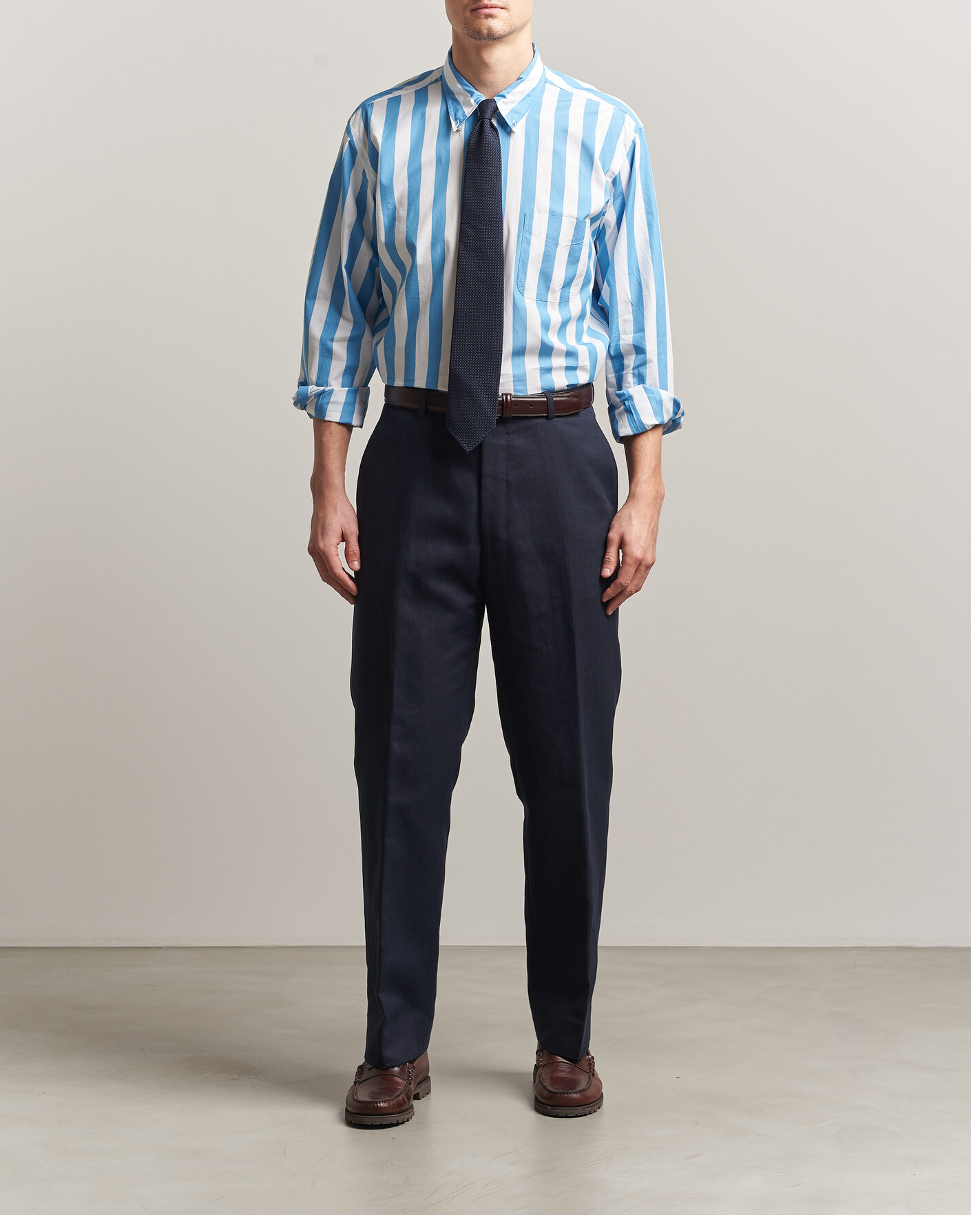Homme | Chemises | Kamakura Shirts | Vintage Ivy Button Down Shirt Bold Blue Stripe