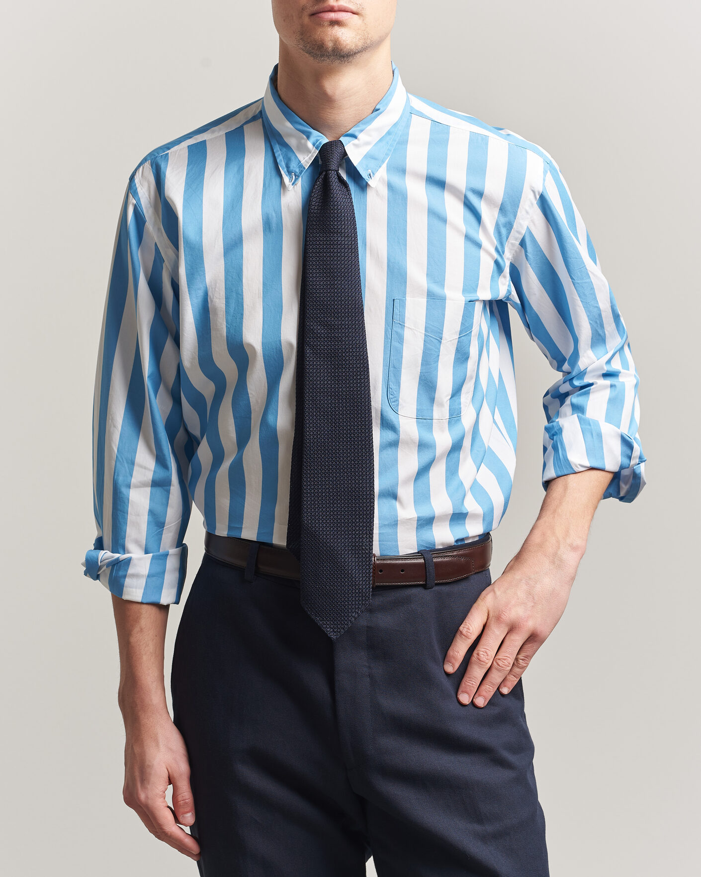 Homme | Chemises | Kamakura Shirts | Vintage Ivy Button Down Shirt Bold Blue Stripe