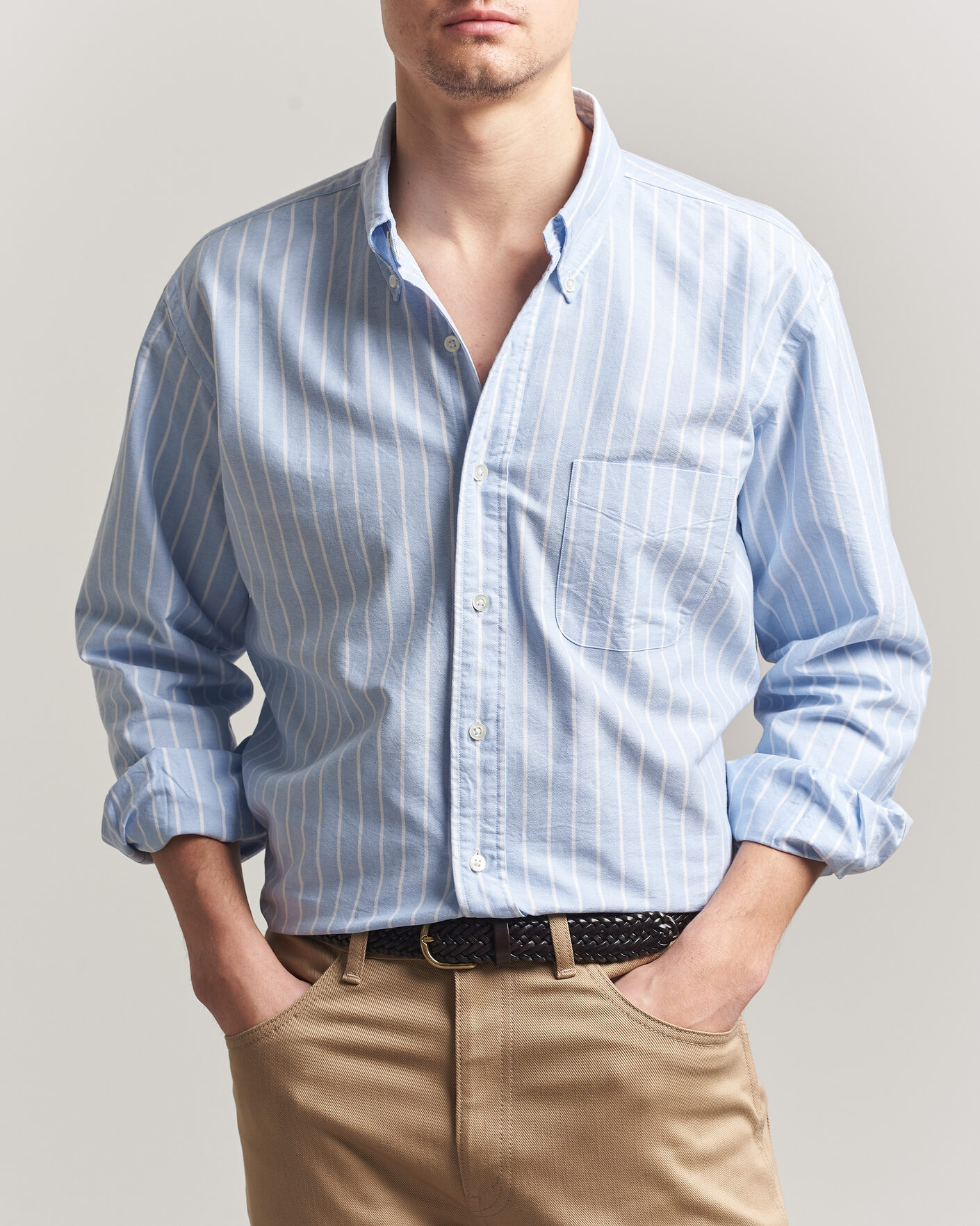 Homme | Chemises | Kamakura Shirts | Vintage Ivy Oxford BD Shirt Blue Blazer Stripe