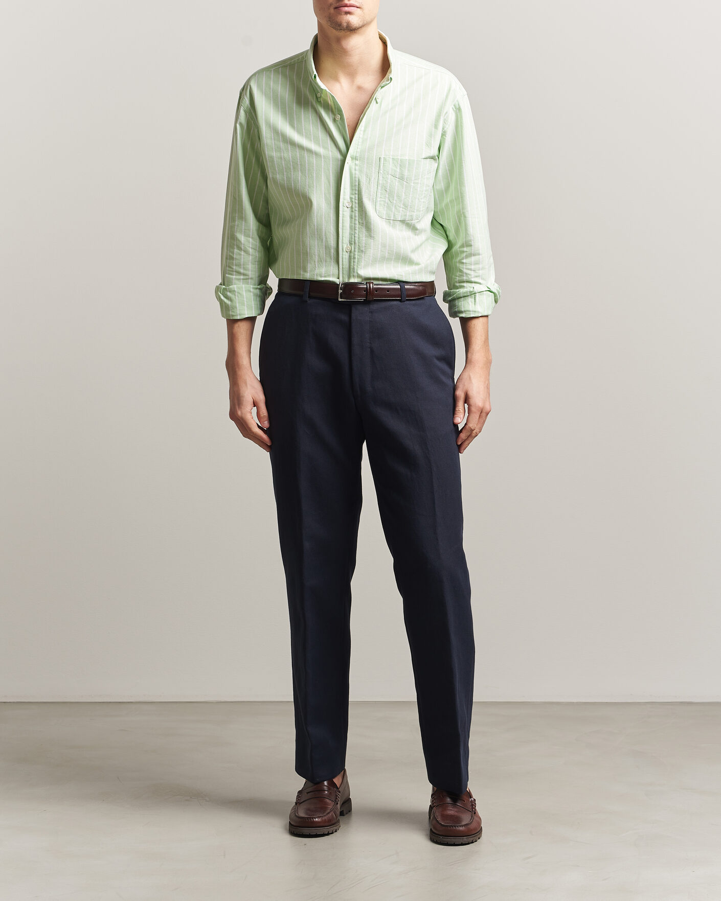 Homme | Chemises | Kamakura Shirts | Vintage Ivy Oxford BD Shirt Green Blazer Stripe