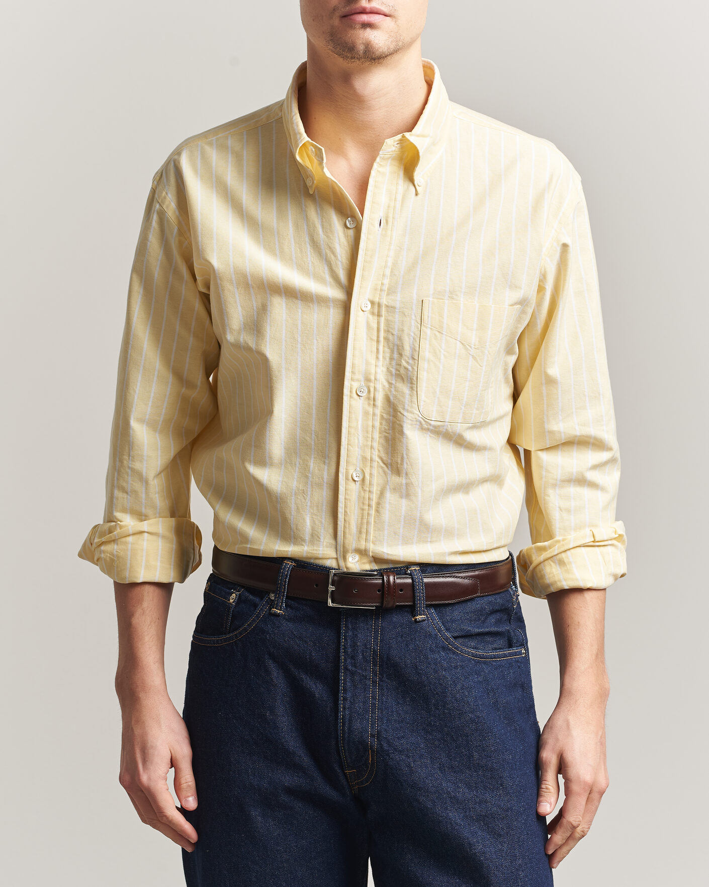 Homme | Chemises | Kamakura Shirts | Vintage Ivy Oxford BD Shirt Yellow Blazer Stripe