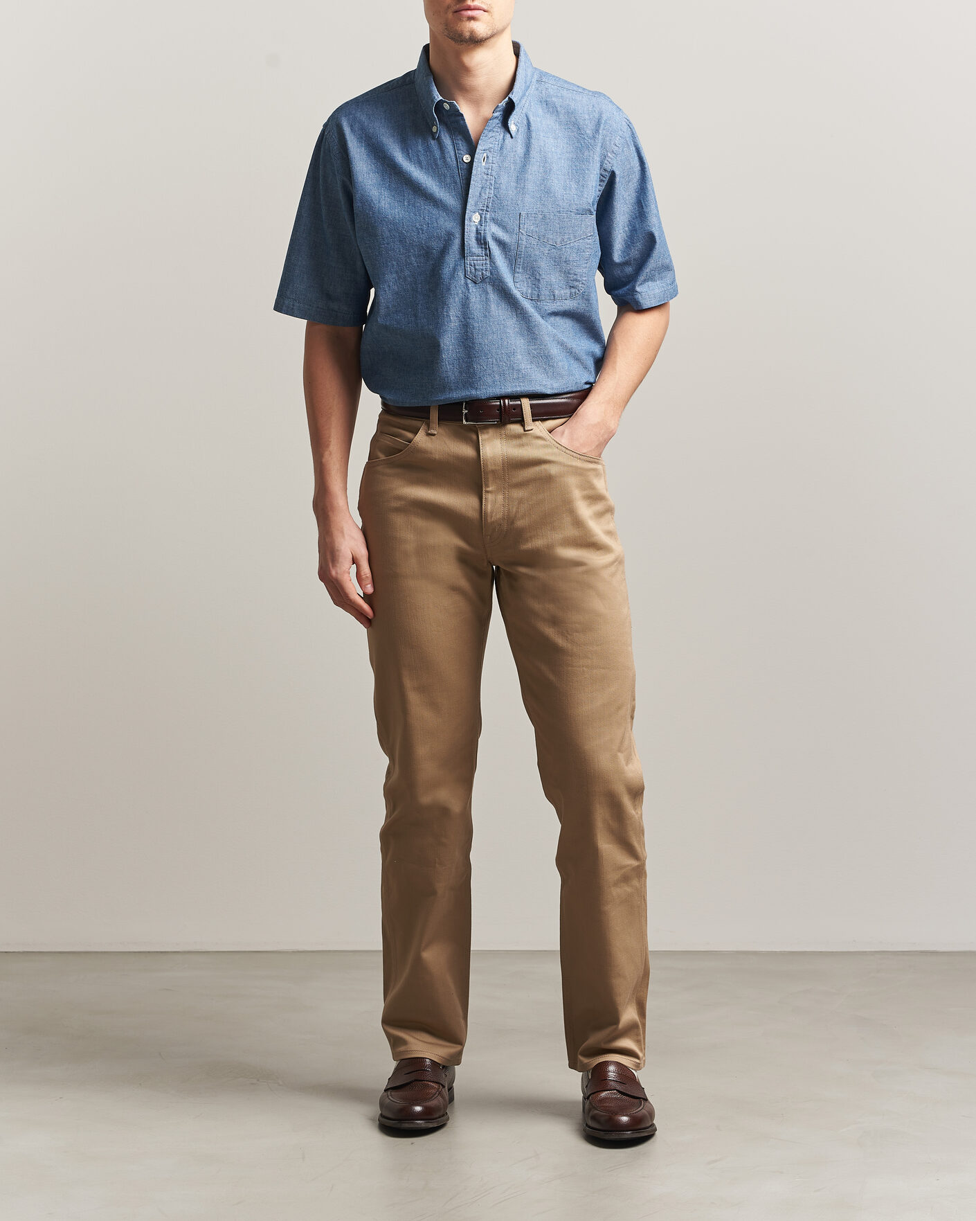 Homme | Chemises | Kamakura Shirts | Vintage Ivy Half Sleeve Chambray Popover Blue