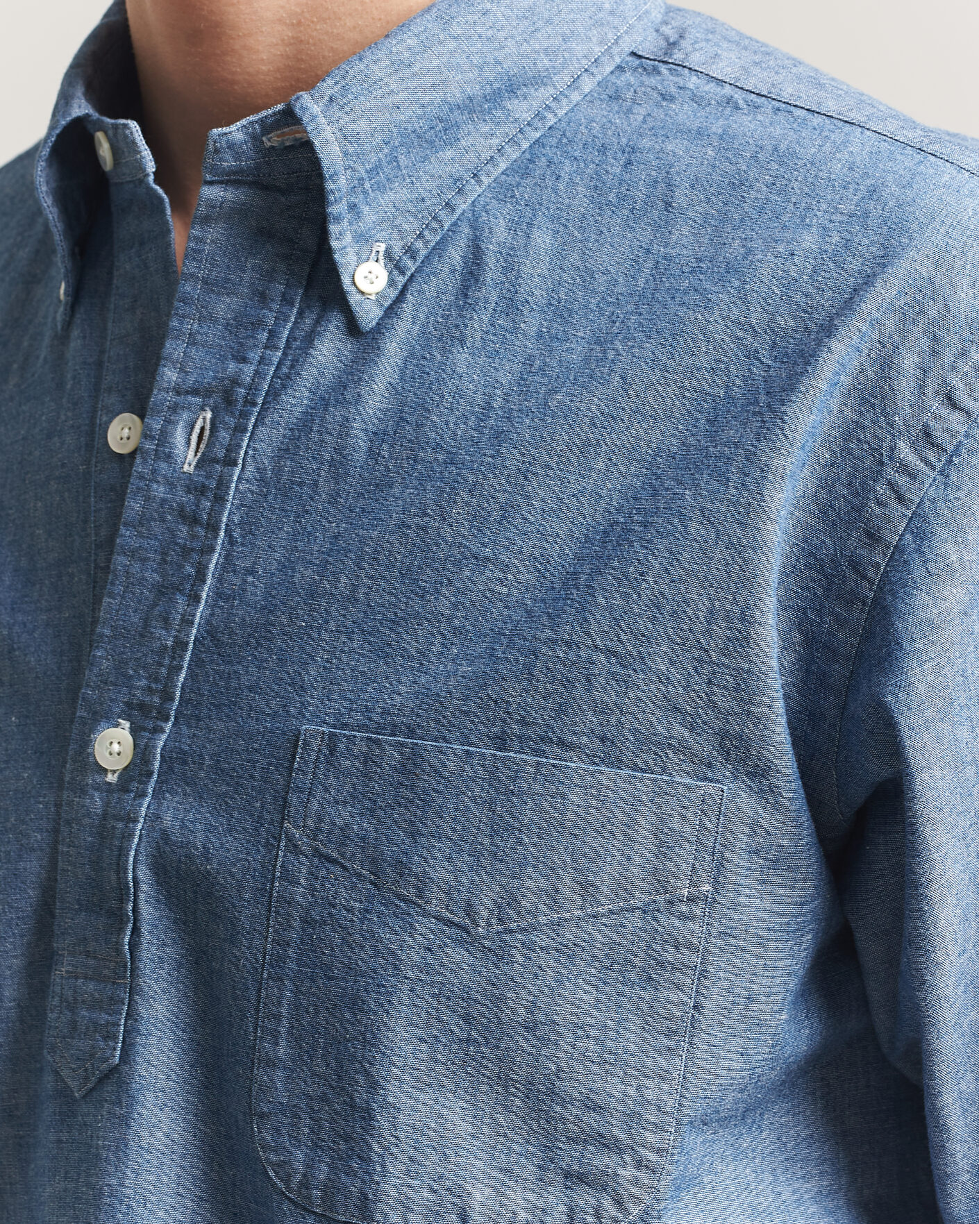 Homme | Chemises | Kamakura Shirts | Vintage Ivy Half Sleeve Chambray Popover Blue
